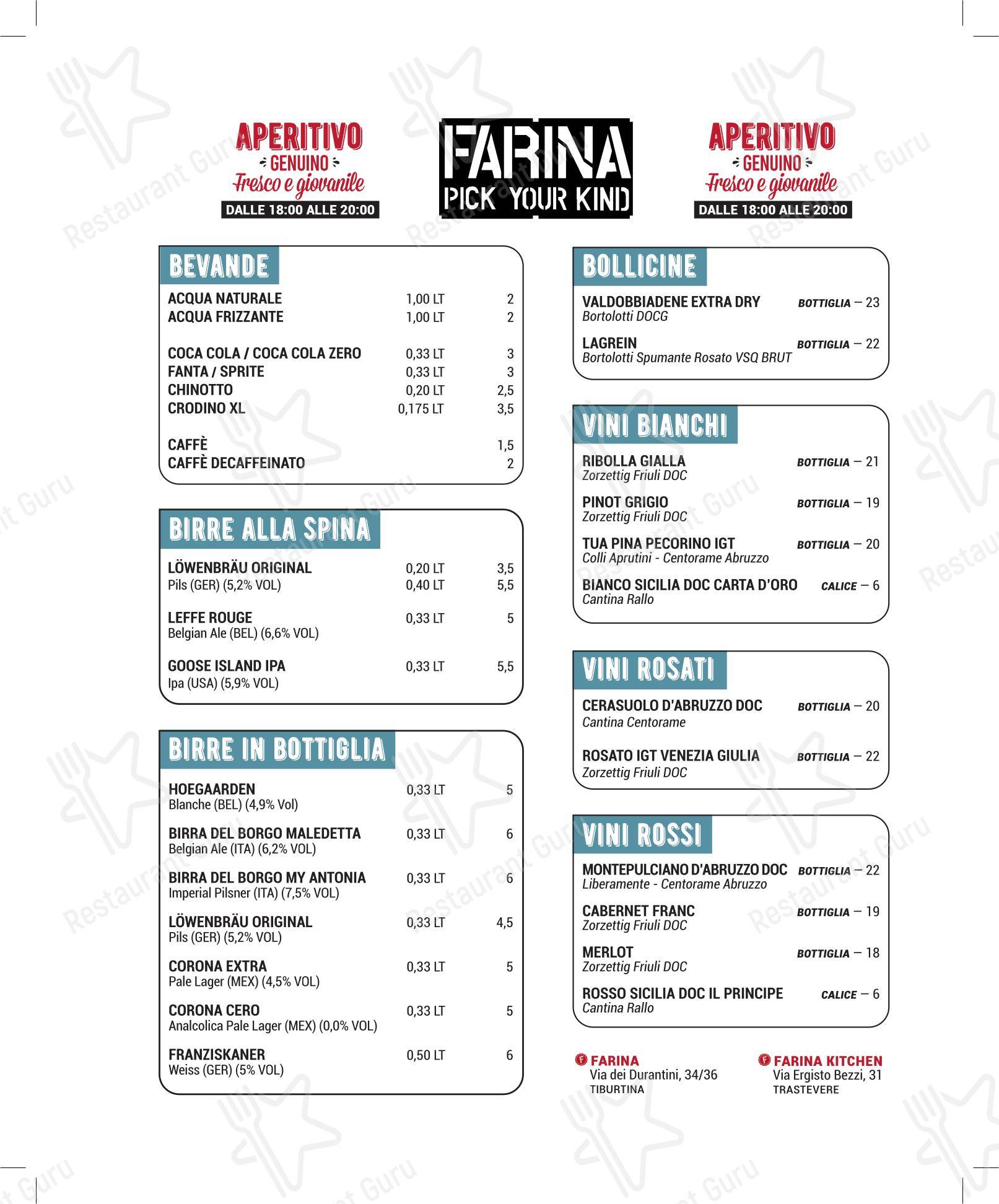 Меню пиццерии Farina