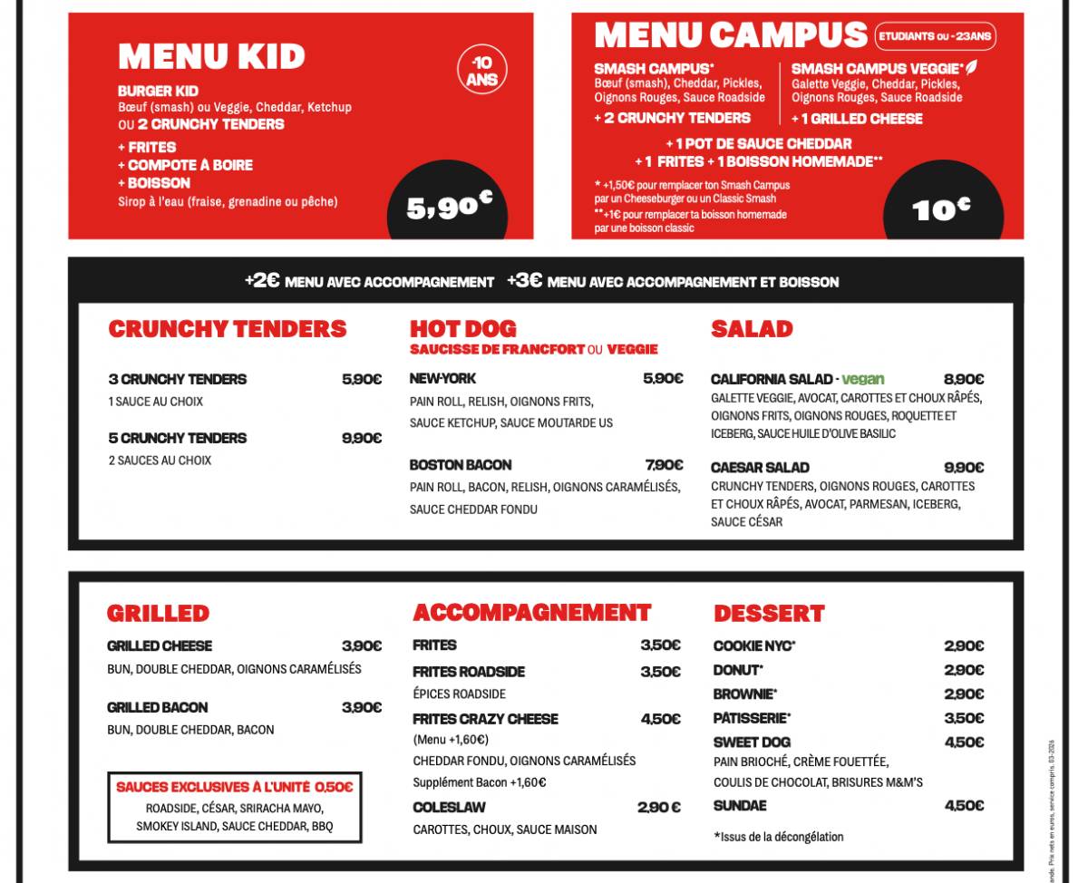 Roadside Burger Restaurant Rennes меню