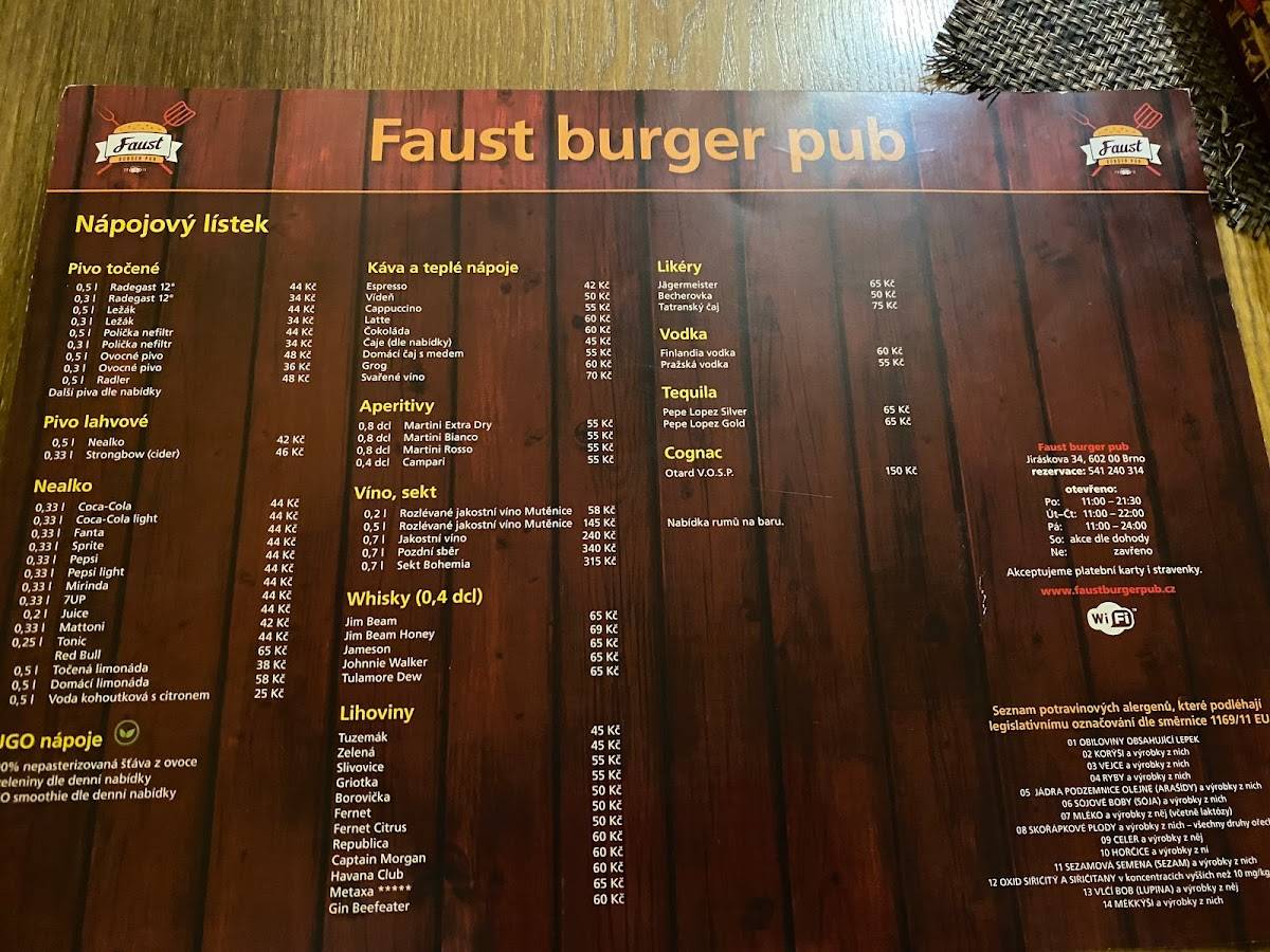 Faust Burger Pub меню