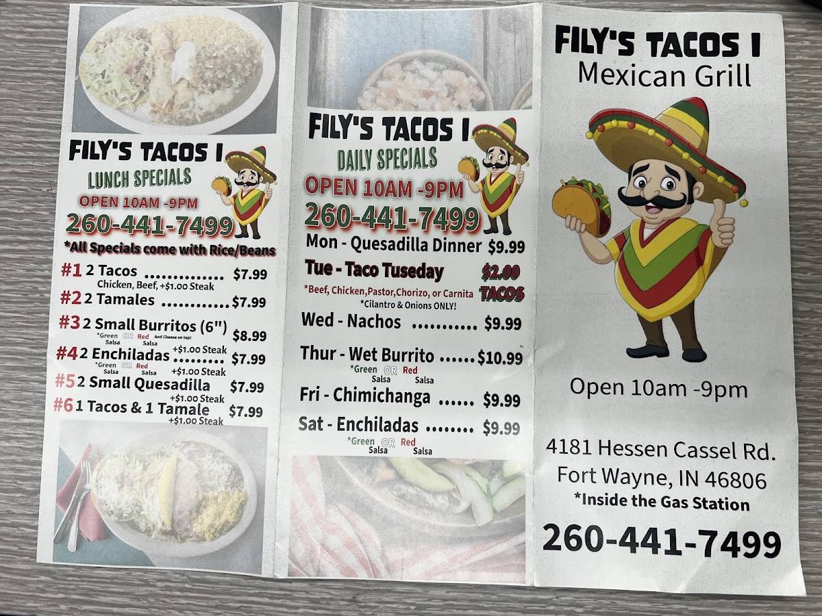 Fily's Tacos Mexican Grill меню