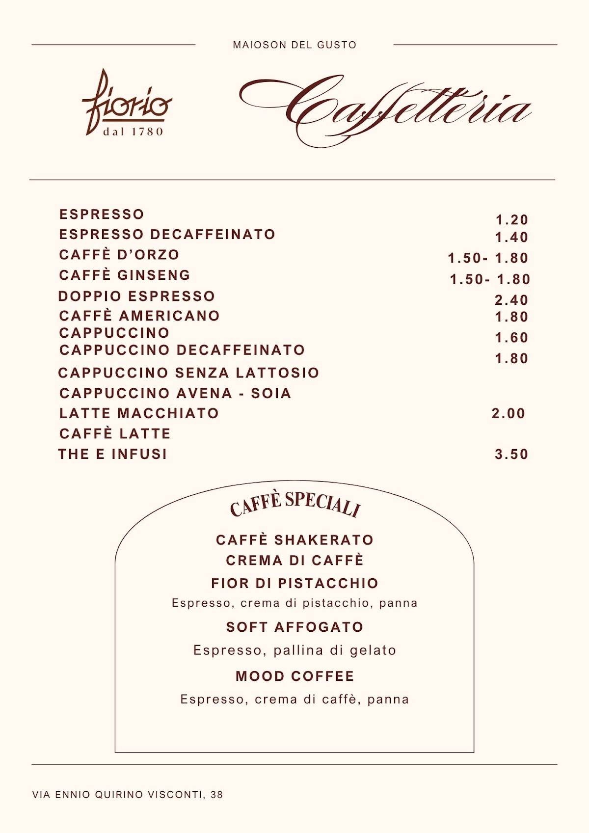 Fiorio Roma меню