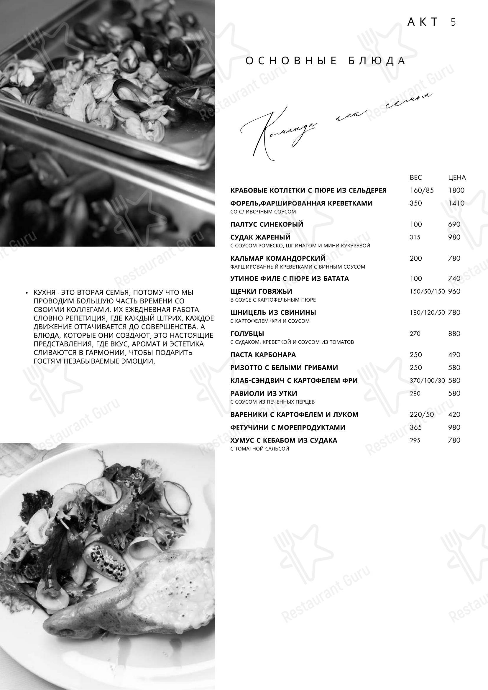 Меню напитков ресторана Фишка