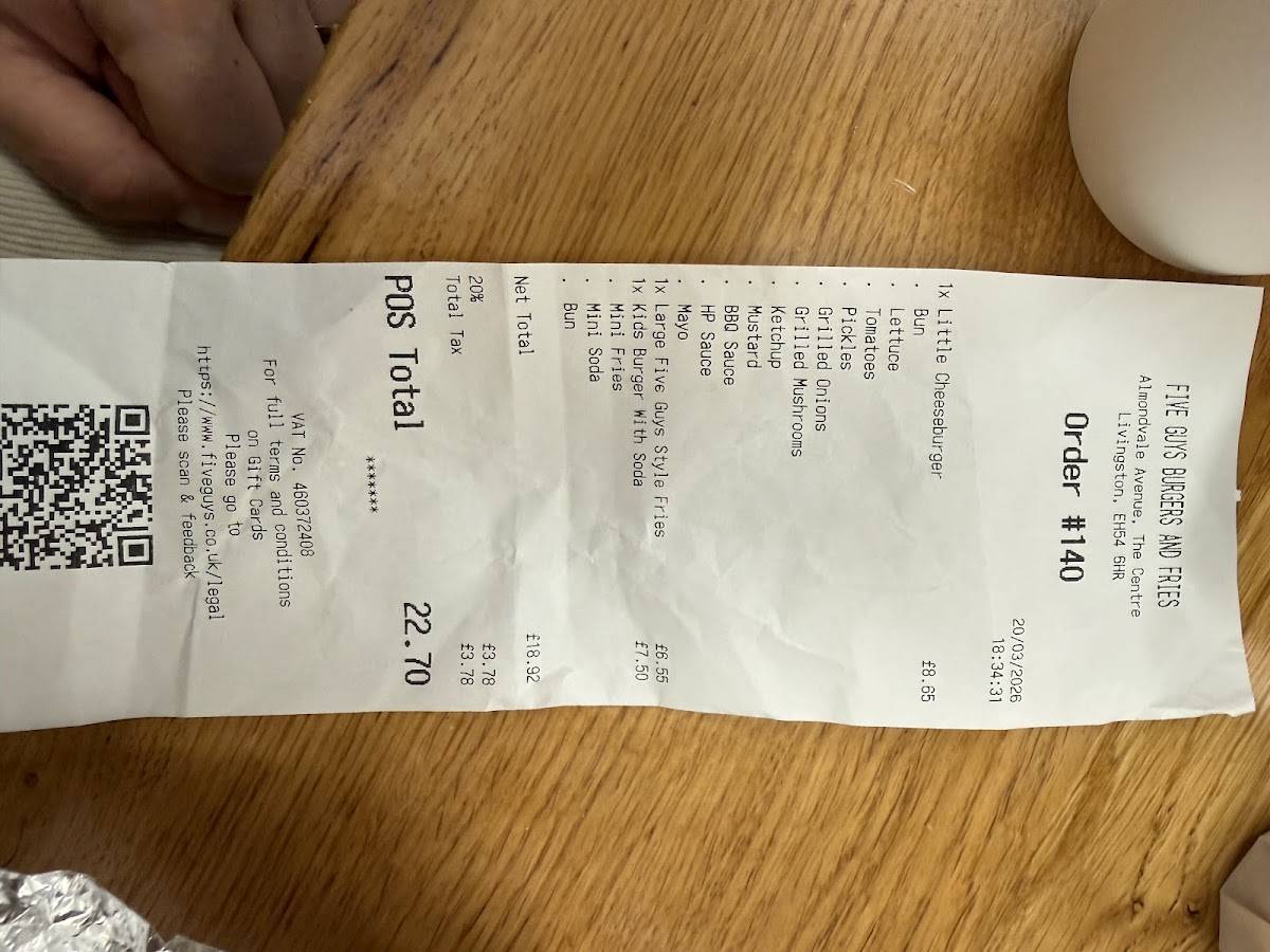 Five Guys Burgers and Fries Edinburgh Fort Kinnaird меню