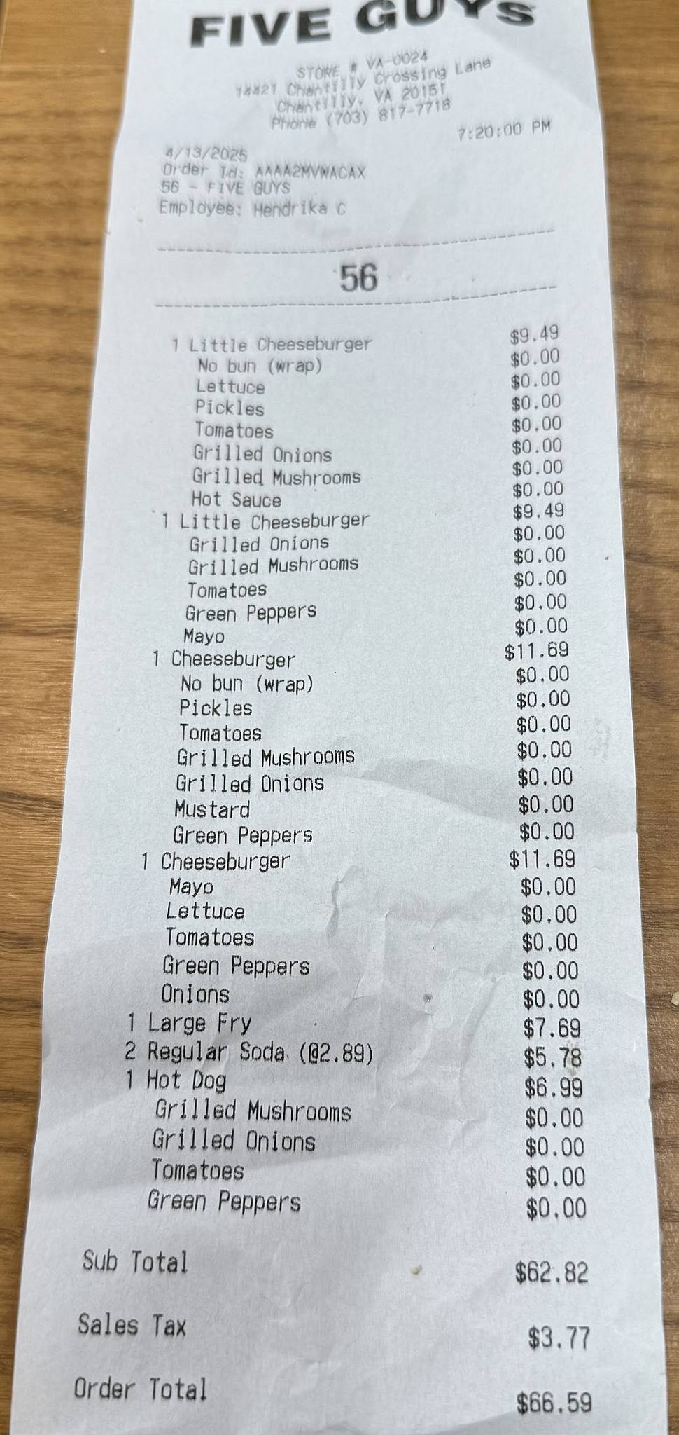 Five Guys меню