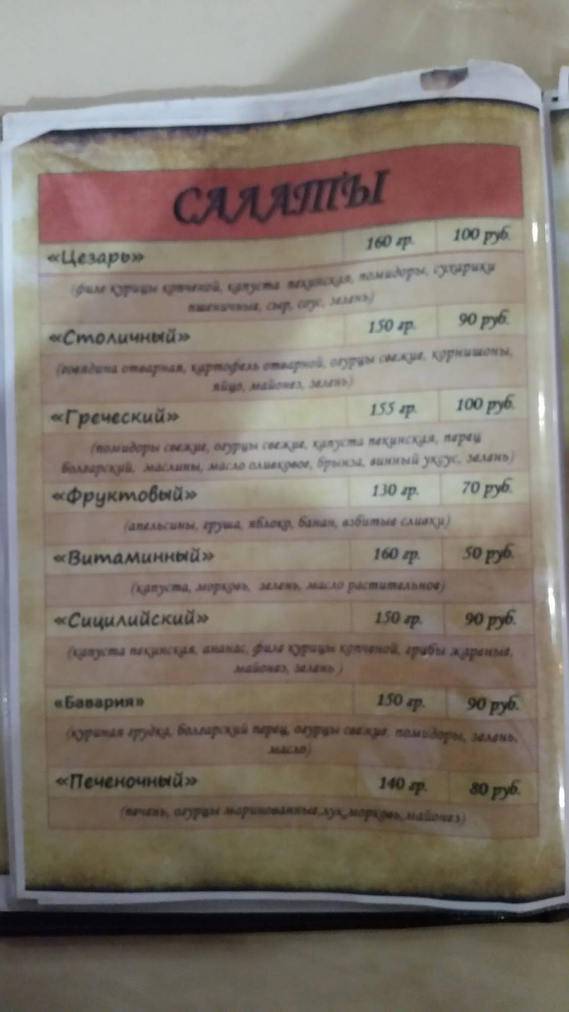 Флоренция меню