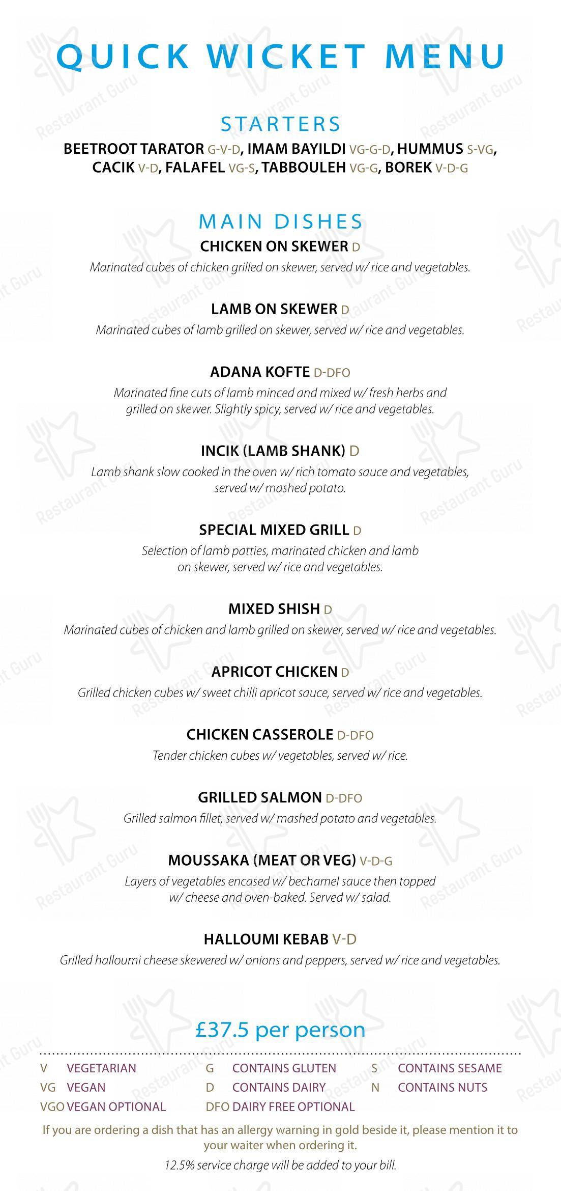 Lunch Menu ресторана Fora Restaurant в Лондоне