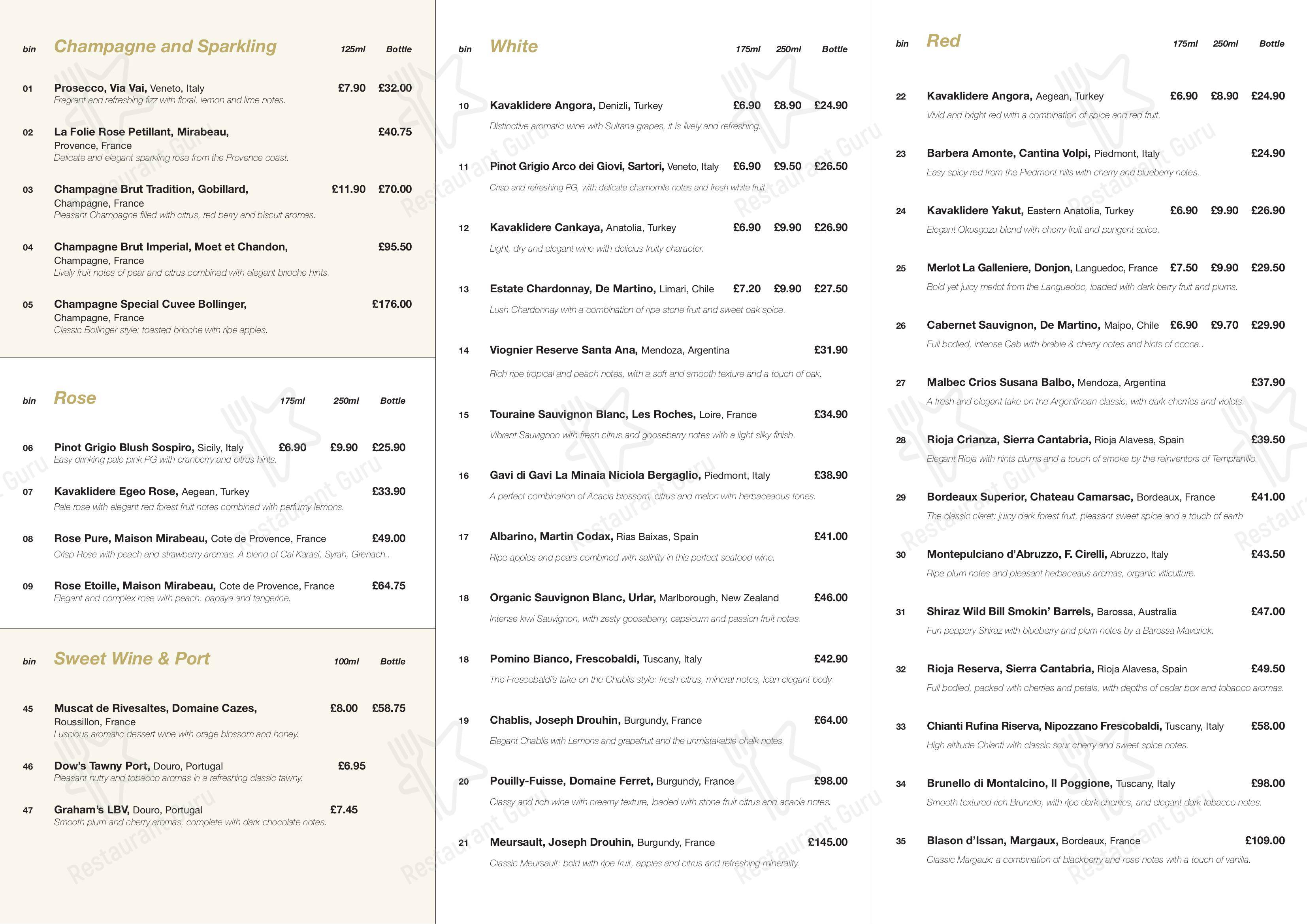 Меню ресторана Fora Restaurant - Takeaway Menu