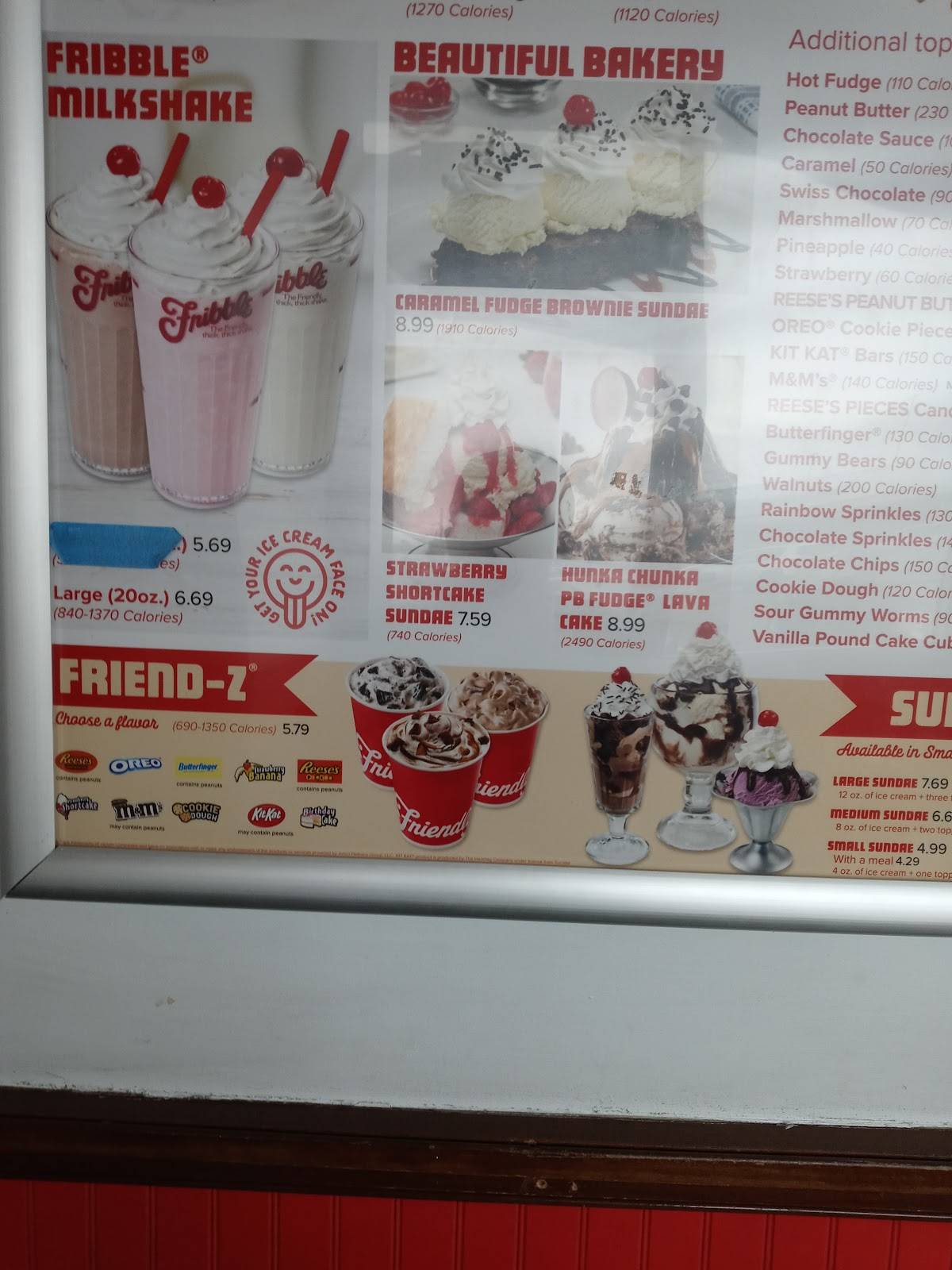 Friendly's меню