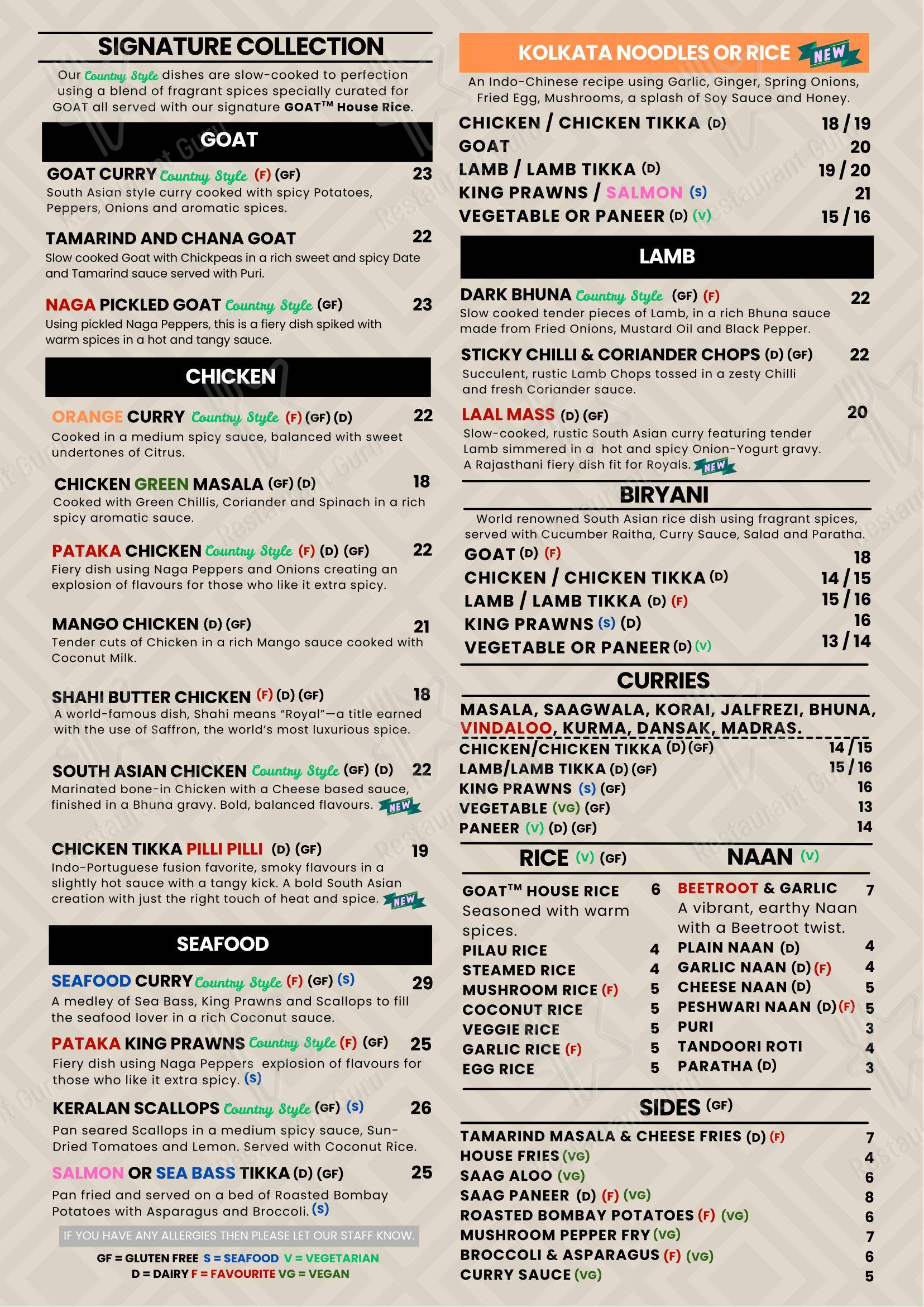 GOAT Brasserie & Lounge в Апминстере - Меню