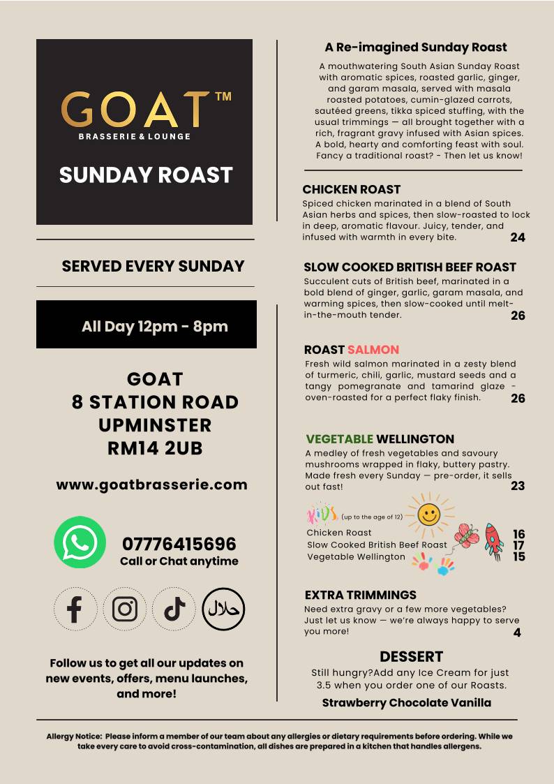 GOAT Brasserie & Lounge меню