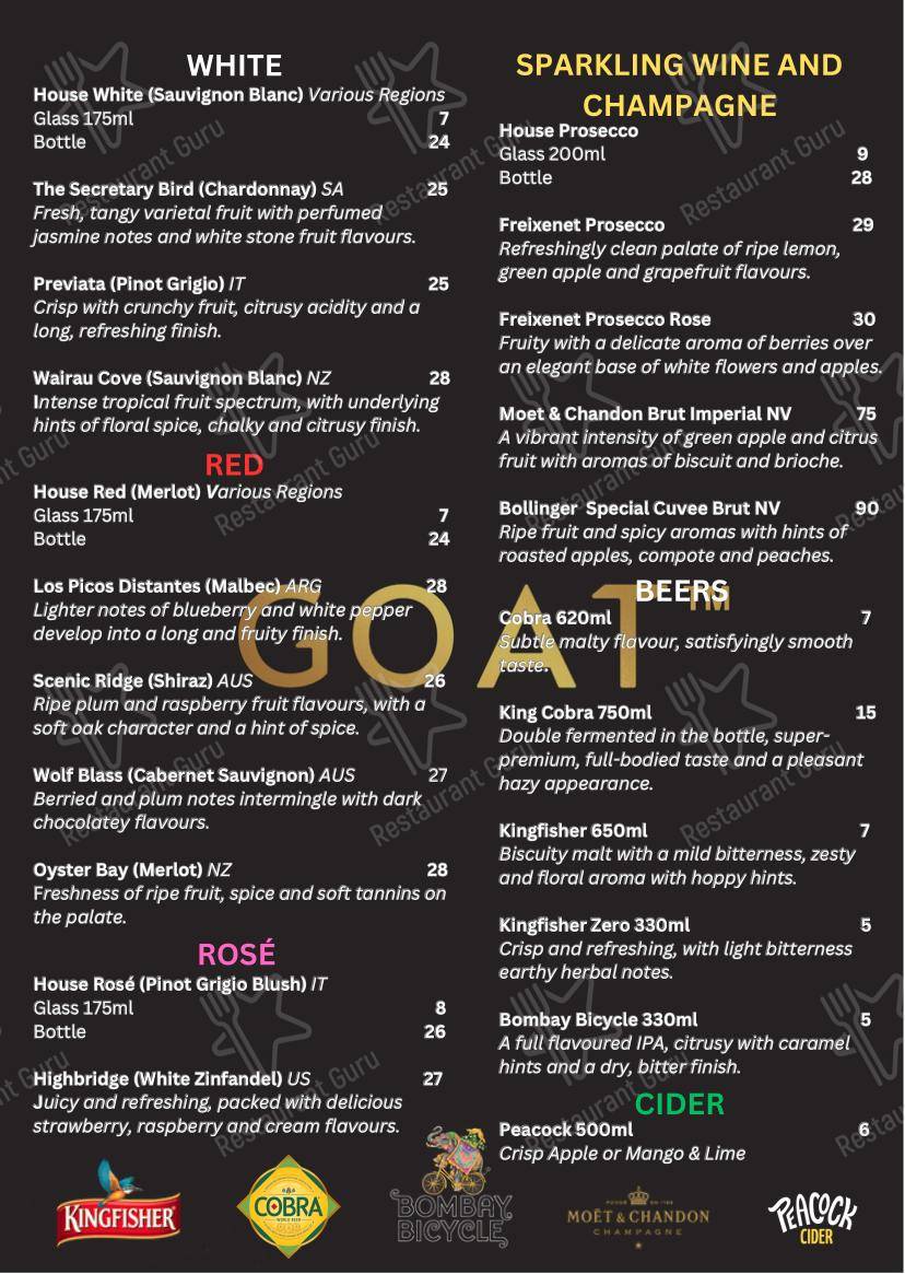 Меню ресторана GOAT Brasserie & Lounge - Основное меню