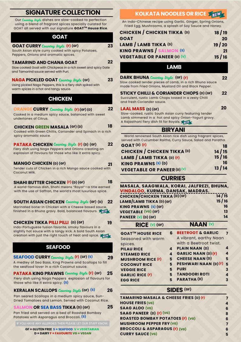 GOAT Brasserie & Lounge меню