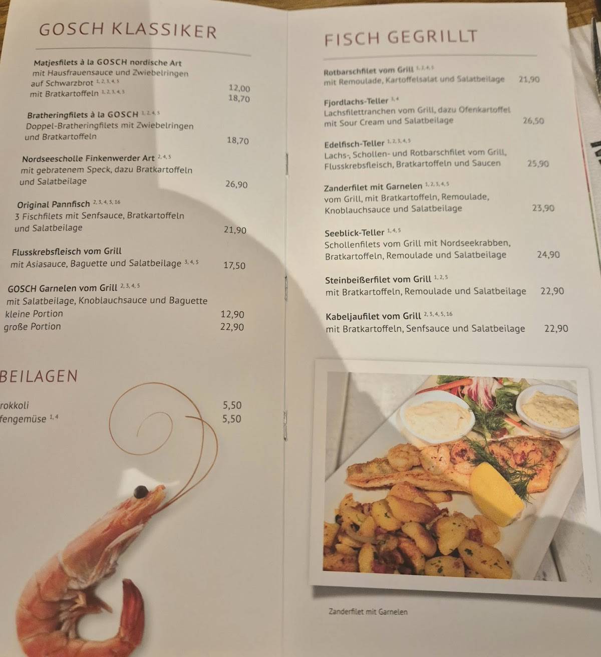 Gosch Warnemünde меню