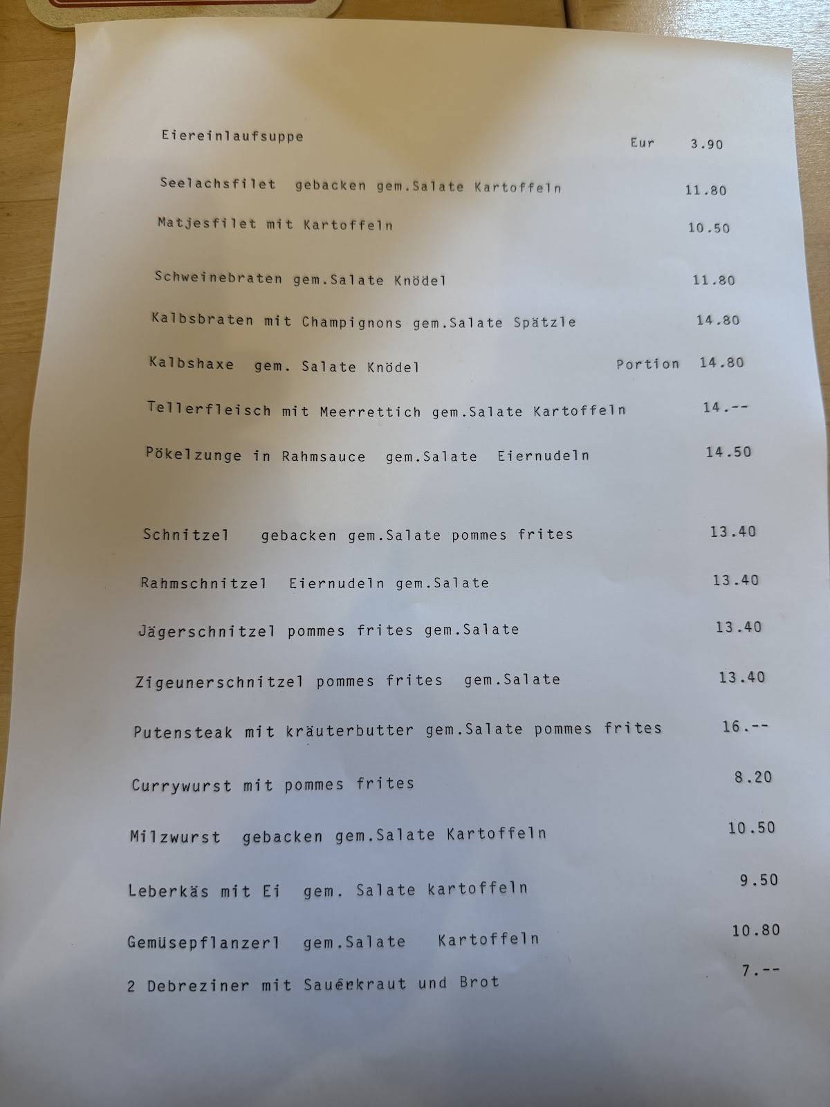 Gasthaus & Metzgerei Alter Wirt меню