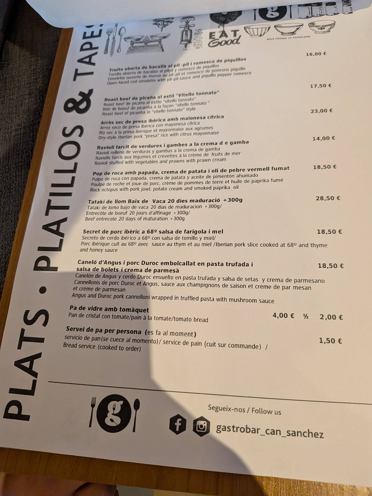Gastrobar Can Sanchez меню