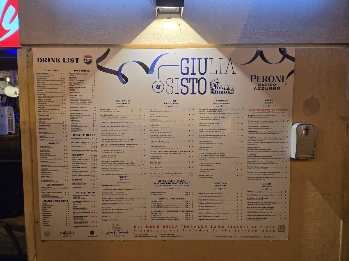 Giulia&Sisto Roma Terrazza San Clemente меню