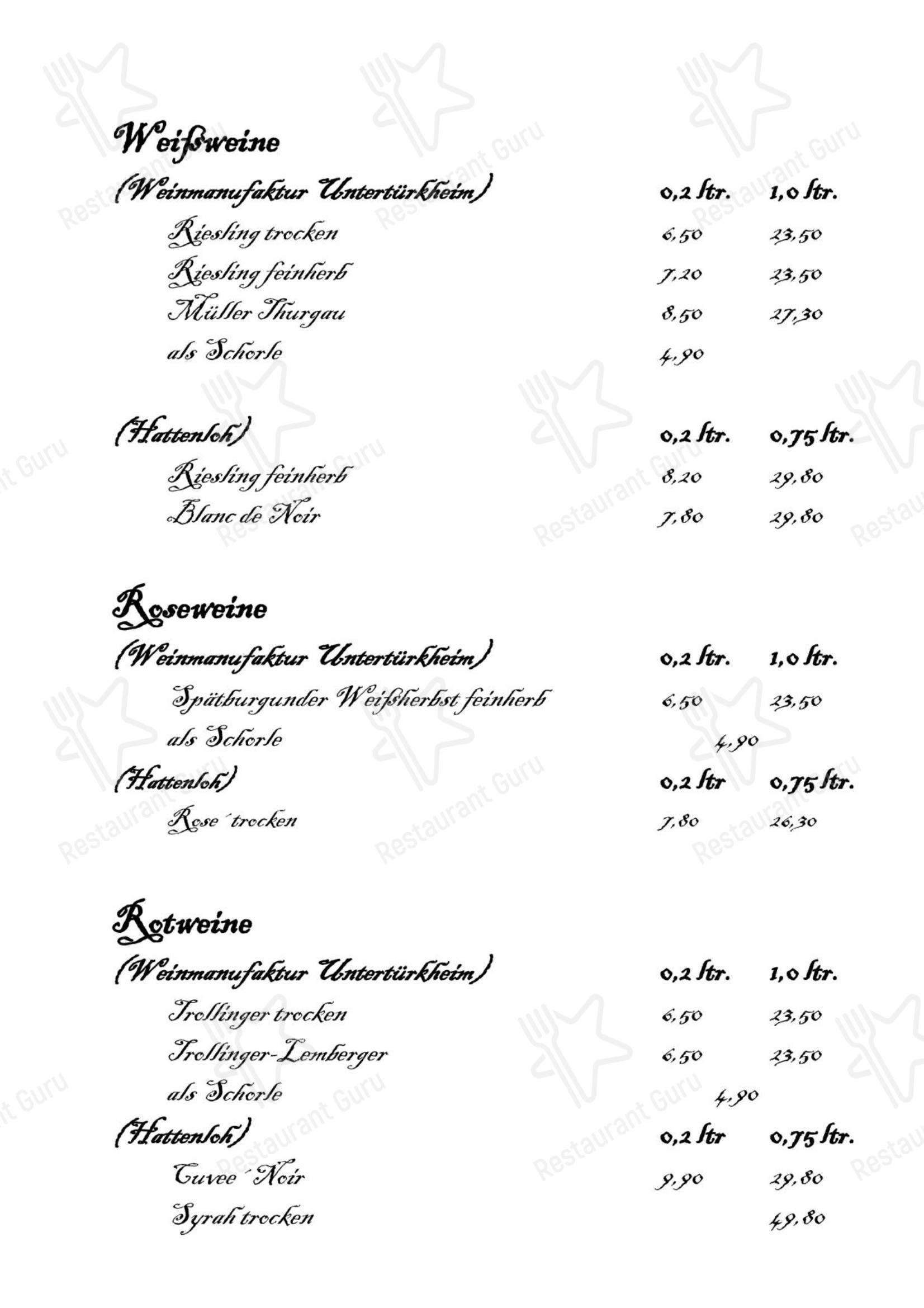 Glemsbächle в Дитцингене - Меню