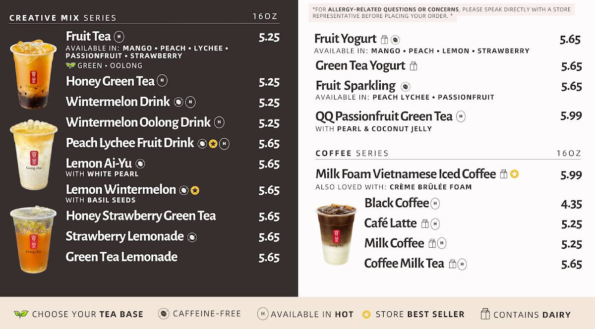 Gong Cha Springfield меню