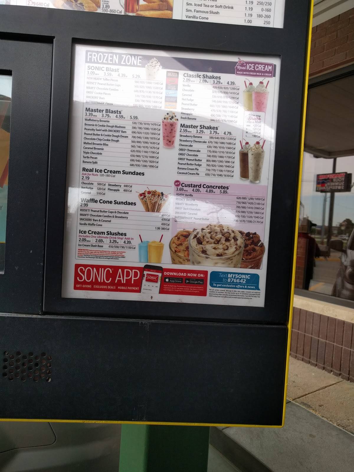 Sonic Drive-In меню