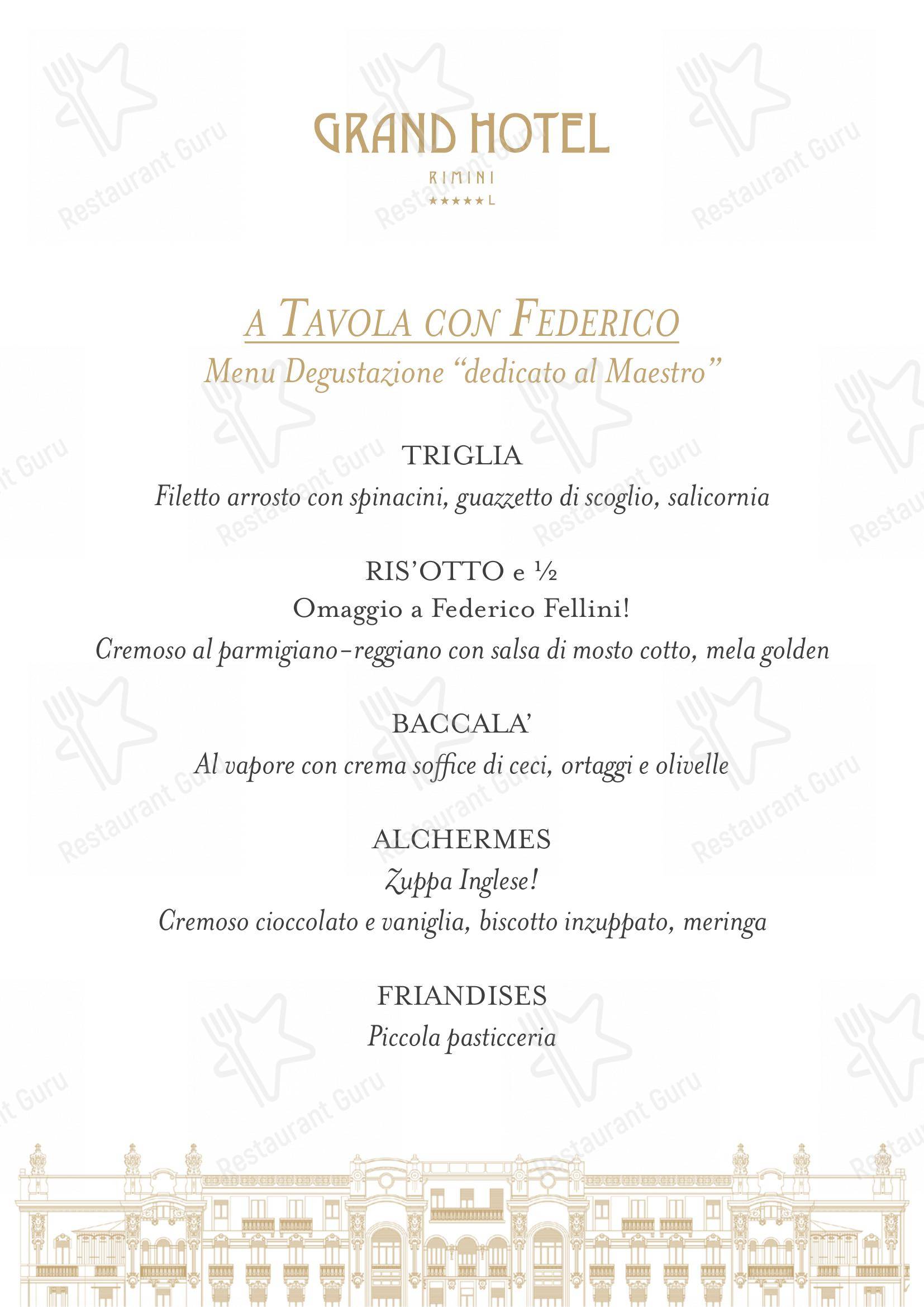 Меню ресторана Grand Hotel Rimini в Римини