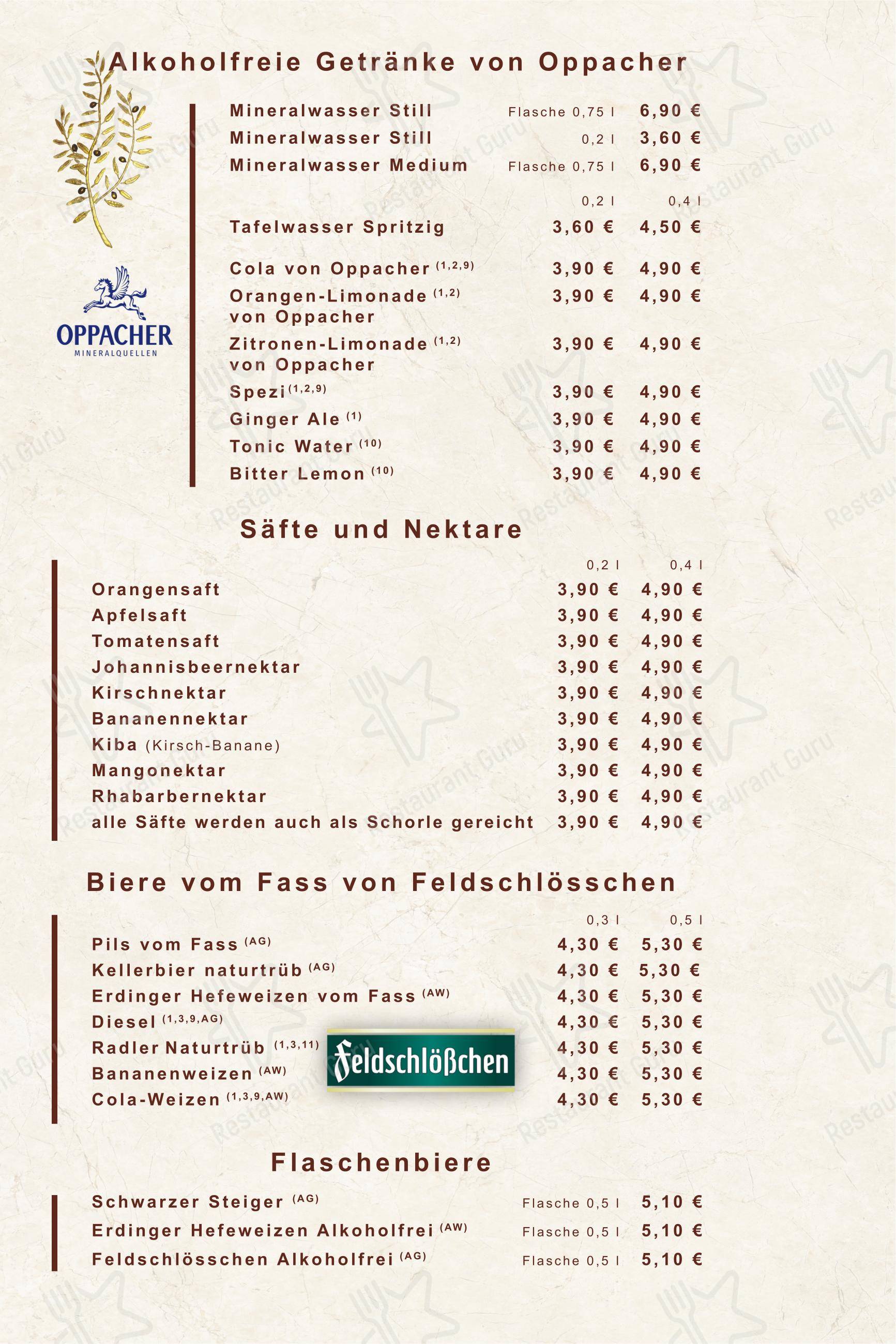 Меню ресторана Griechisches Restaurant Platon в Ризе