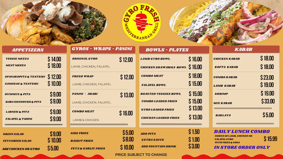 Gyro Fresh Mediterranean Grill меню