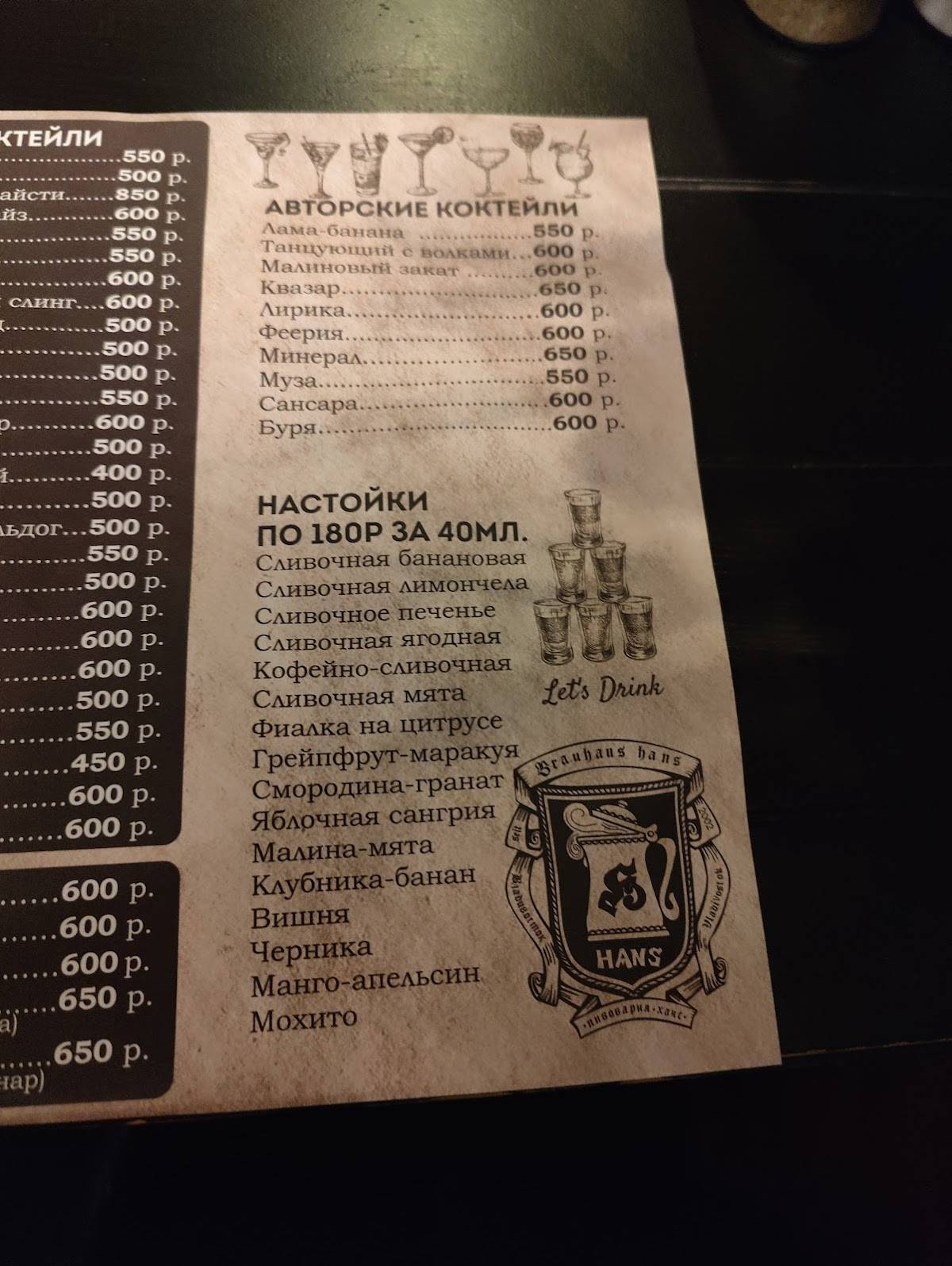Ханс меню