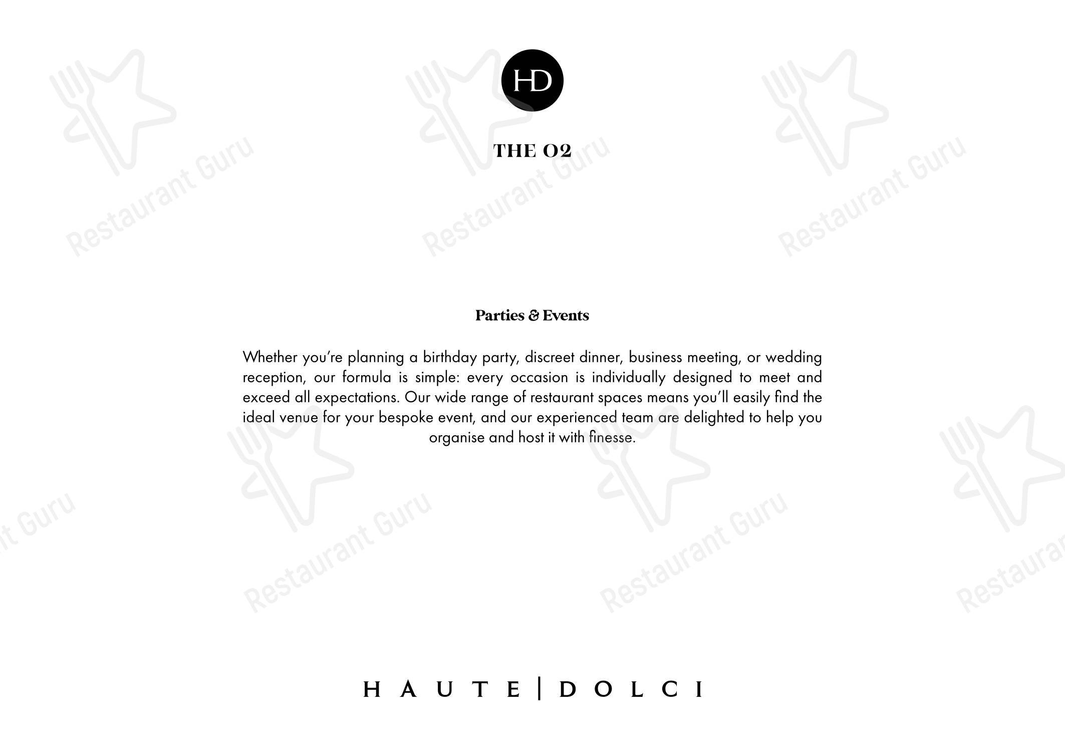 Haute Dolci At The O2 в Лондоне - Меню