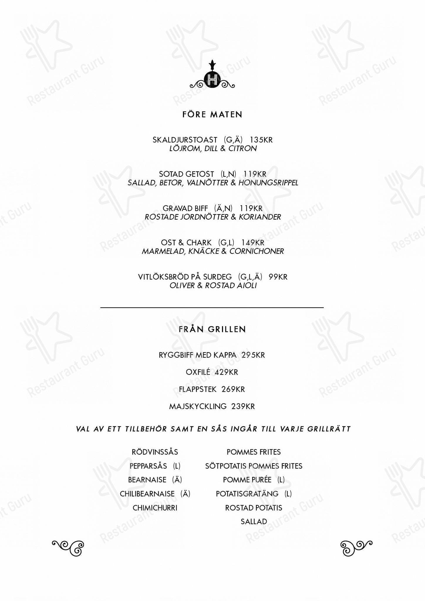 Lunch Menu ресторана Restaurant Hugo в Норрчёпинге