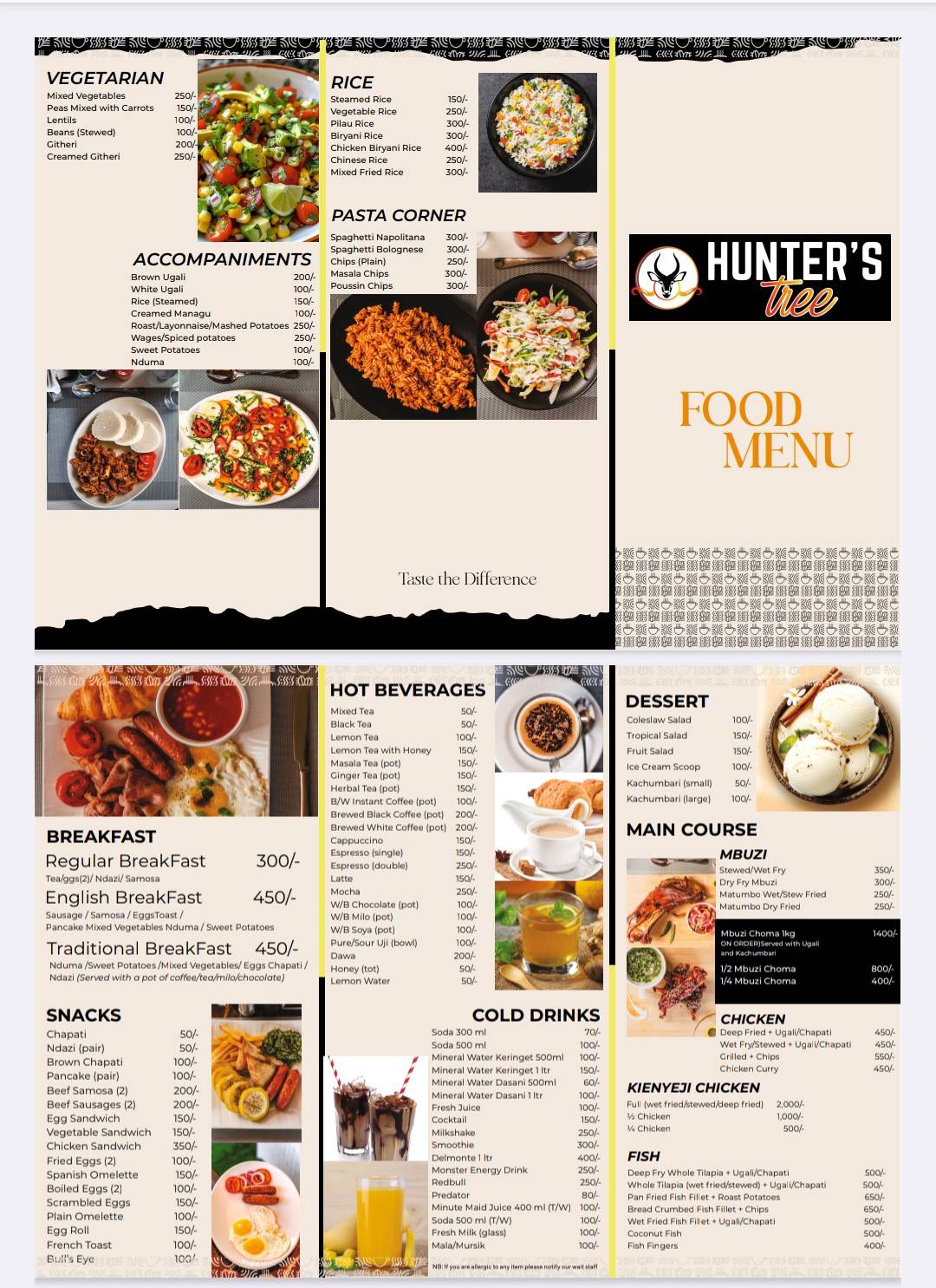 Hunter's Tree Restaurant, Bar And Carwash меню