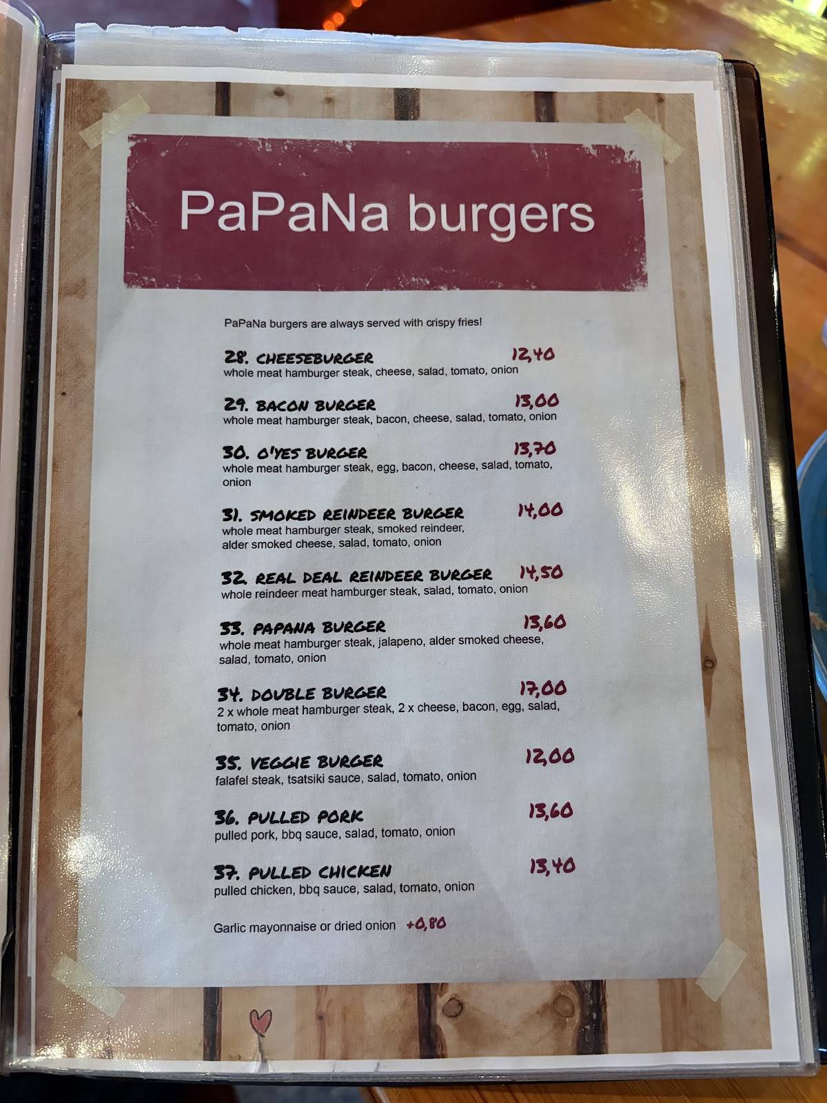 PaPaNa меню