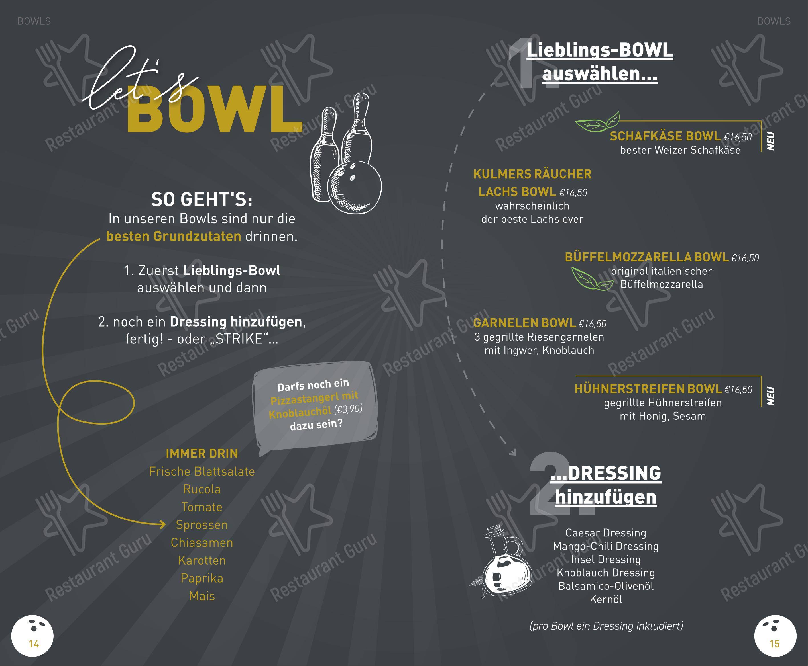 Меню пиццерии Inseltown Pizza/Bowling