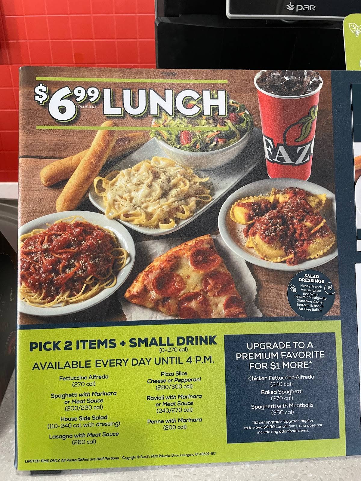Fazoli's меню