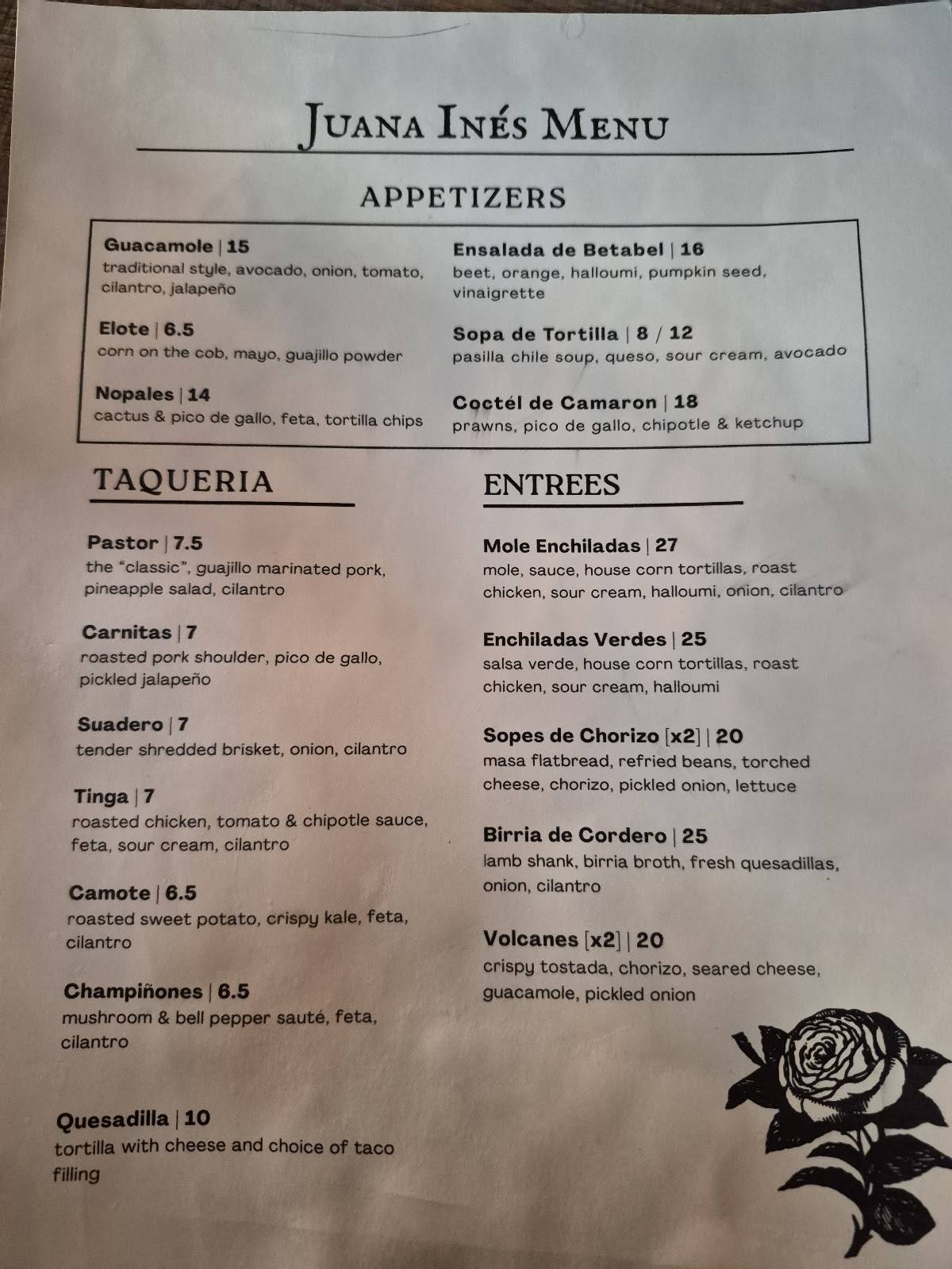 Juana Ines Mexican Restaurant меню