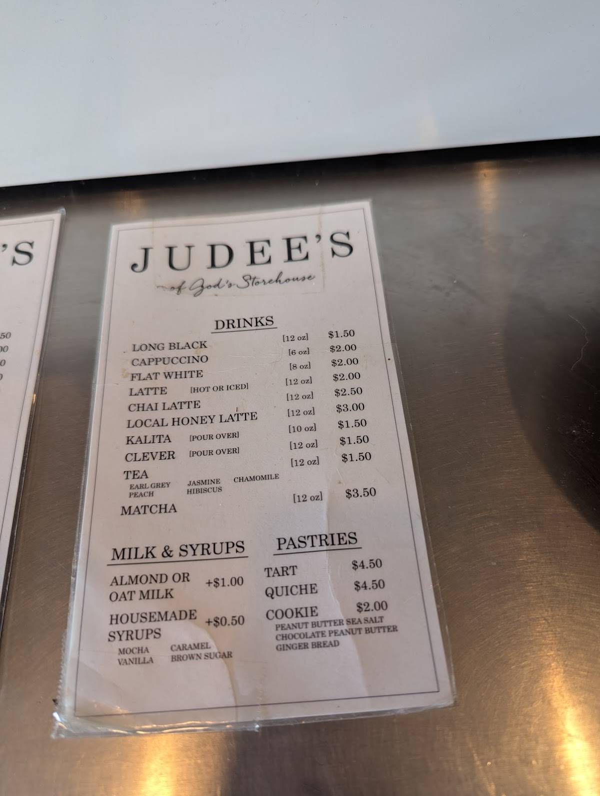 Judees Coffee меню