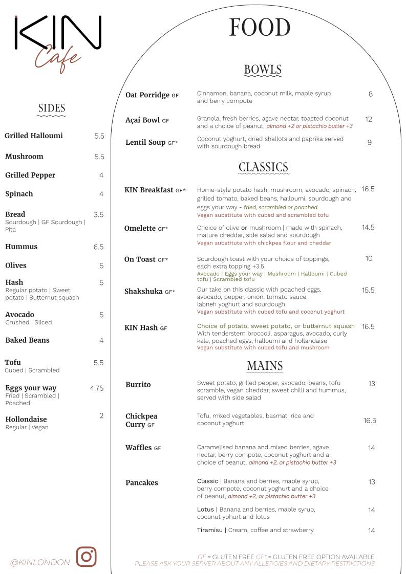 KIN Cafe меню