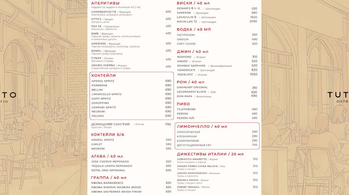 Tutto Osteria меню
