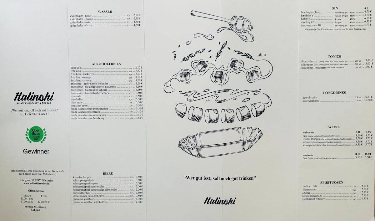 Kalinski Wurstwirtschaft Wertheim меню