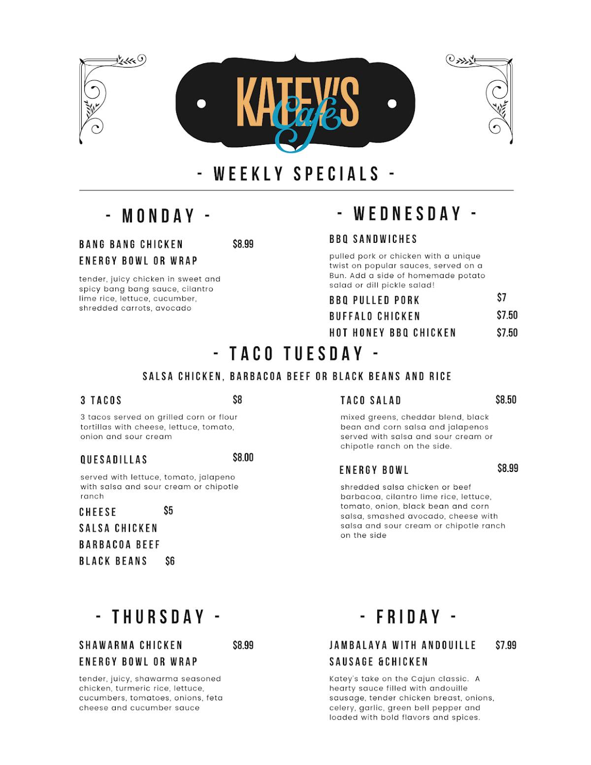Katey’s Cafe меню