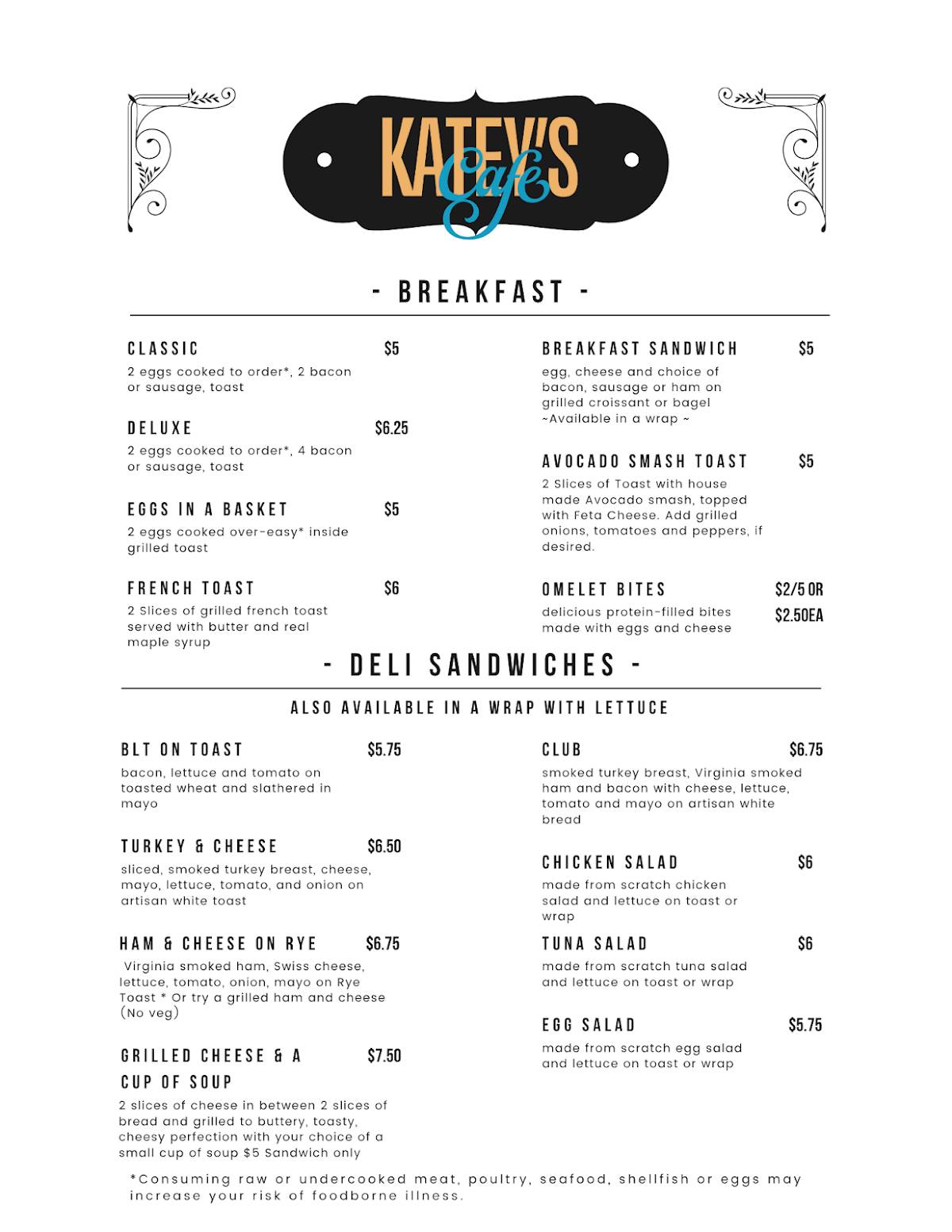 Katey’s Cafe меню