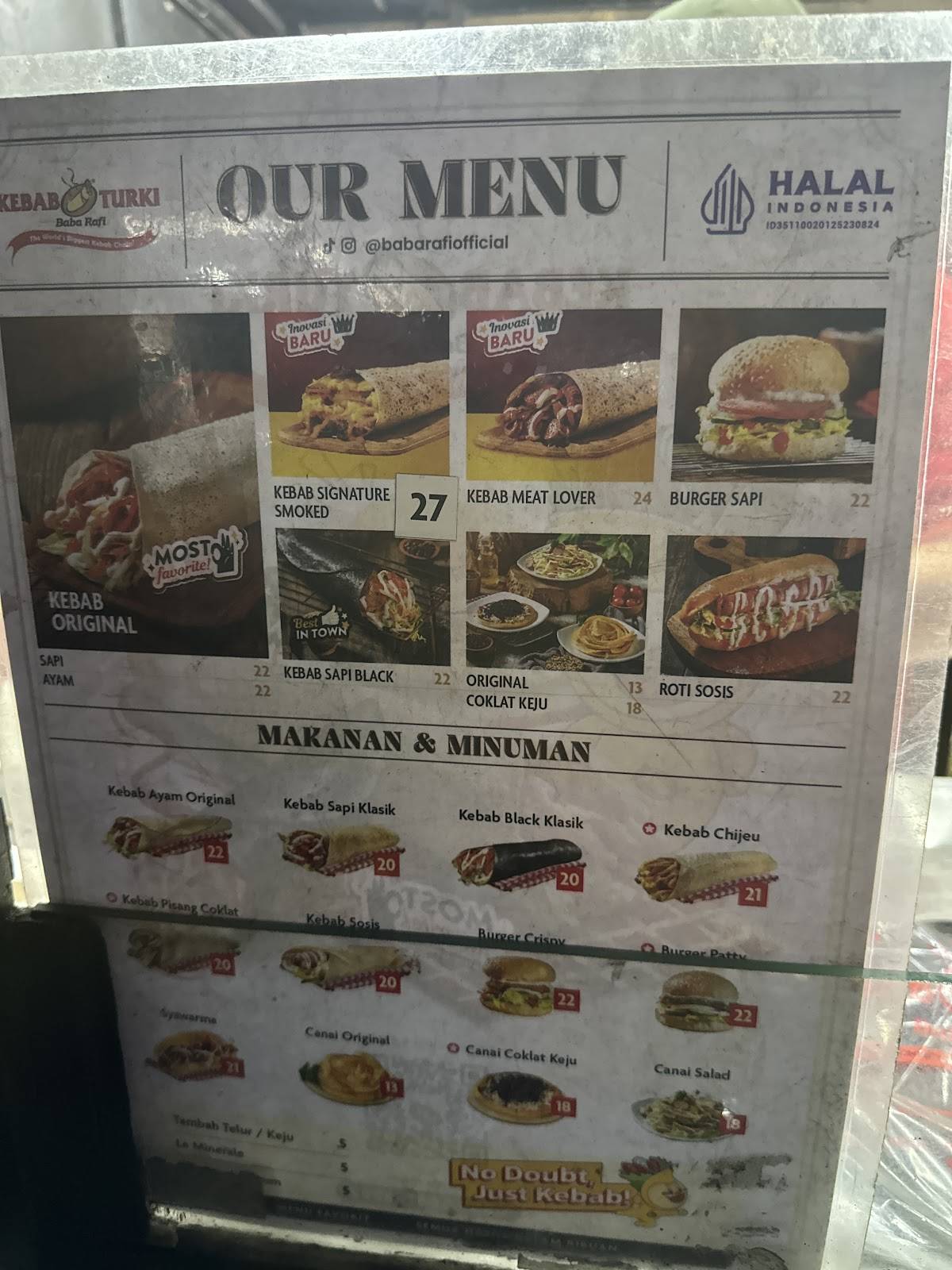 Kebab Turki Baba Rafi - SPBU Godean KM 7,8 (Gesikan Klajuran) меню