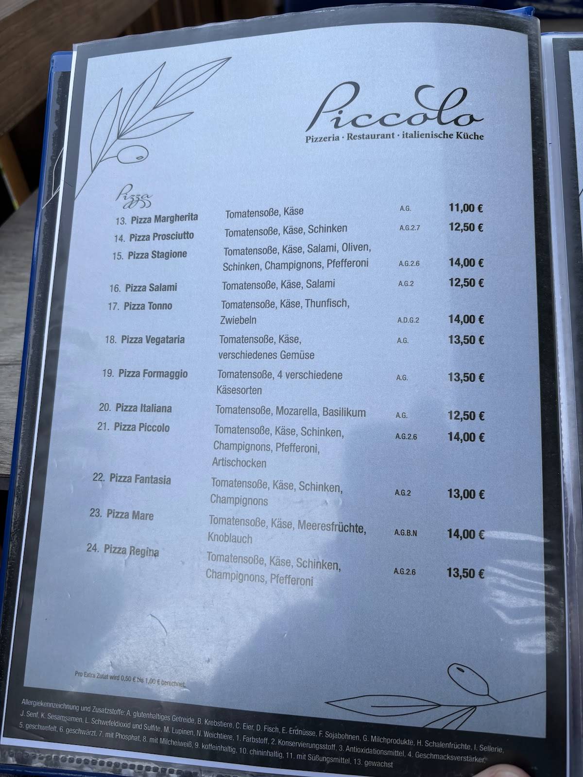 Piccolo Pizzeria Café Bar меню
