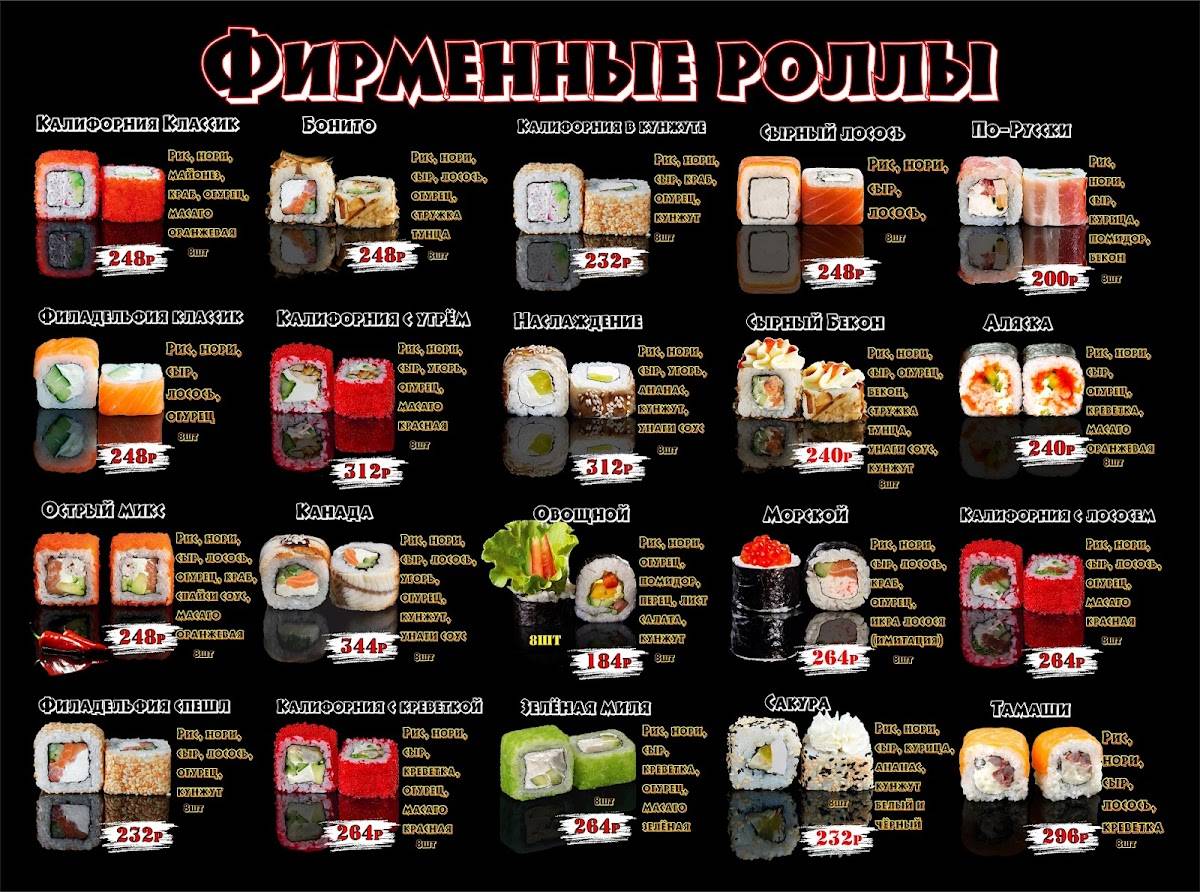 Суши бар меню