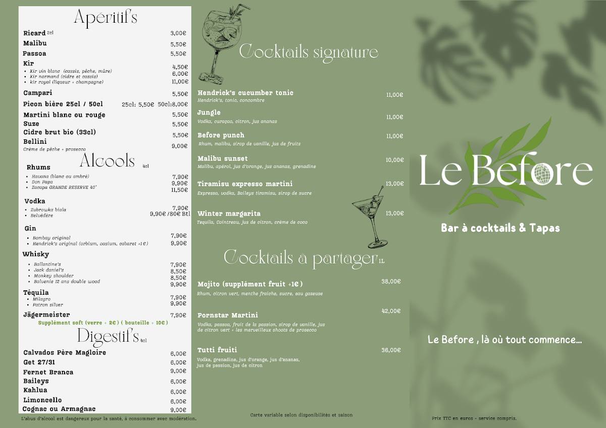 LE BEFORE меню