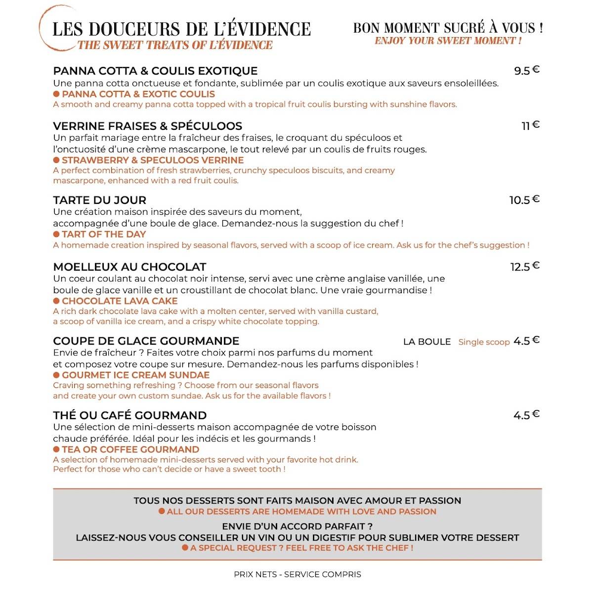 L'Évidence меню