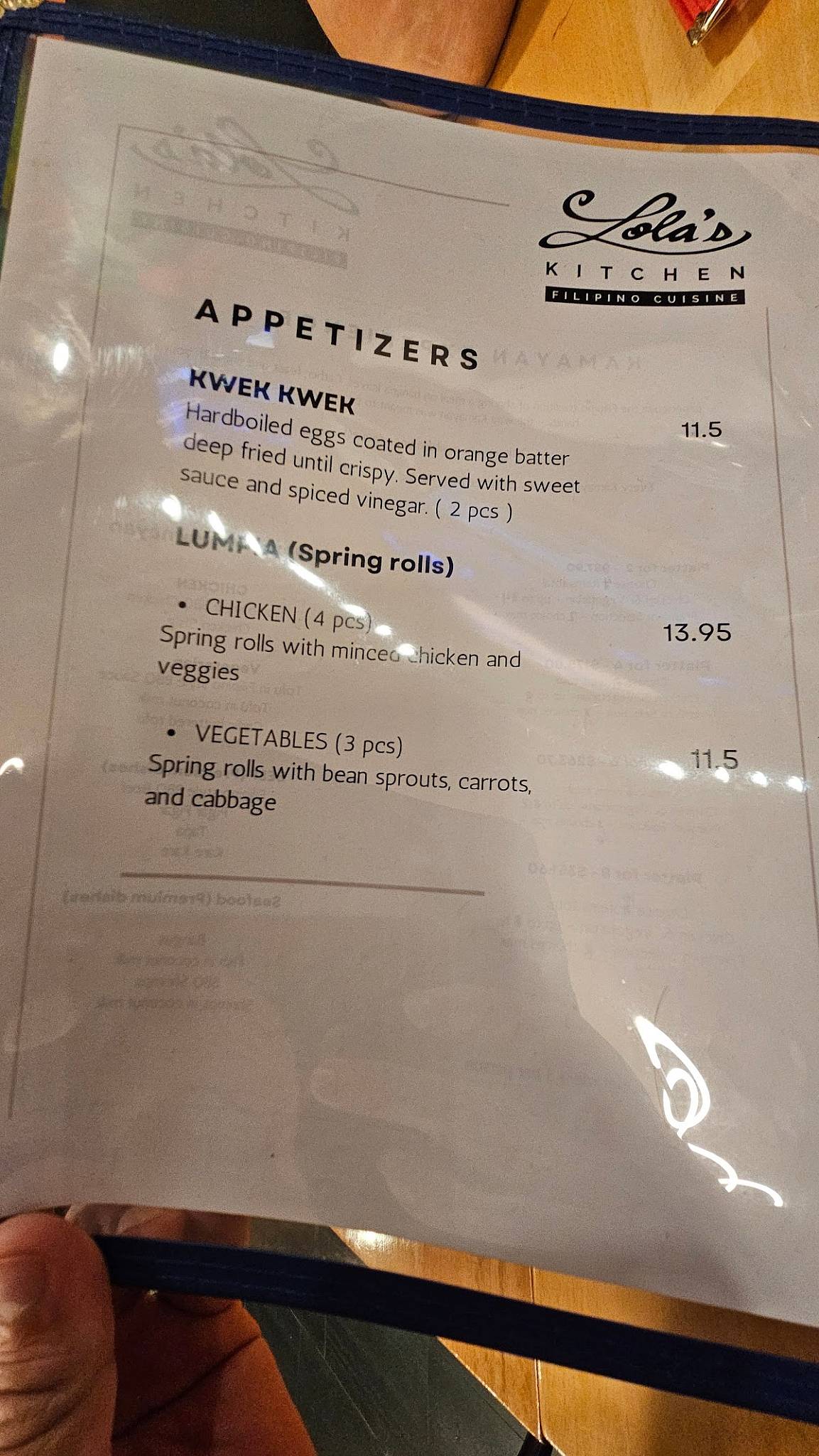 LOLA'S KITCHEN Filipino Restaurant меню