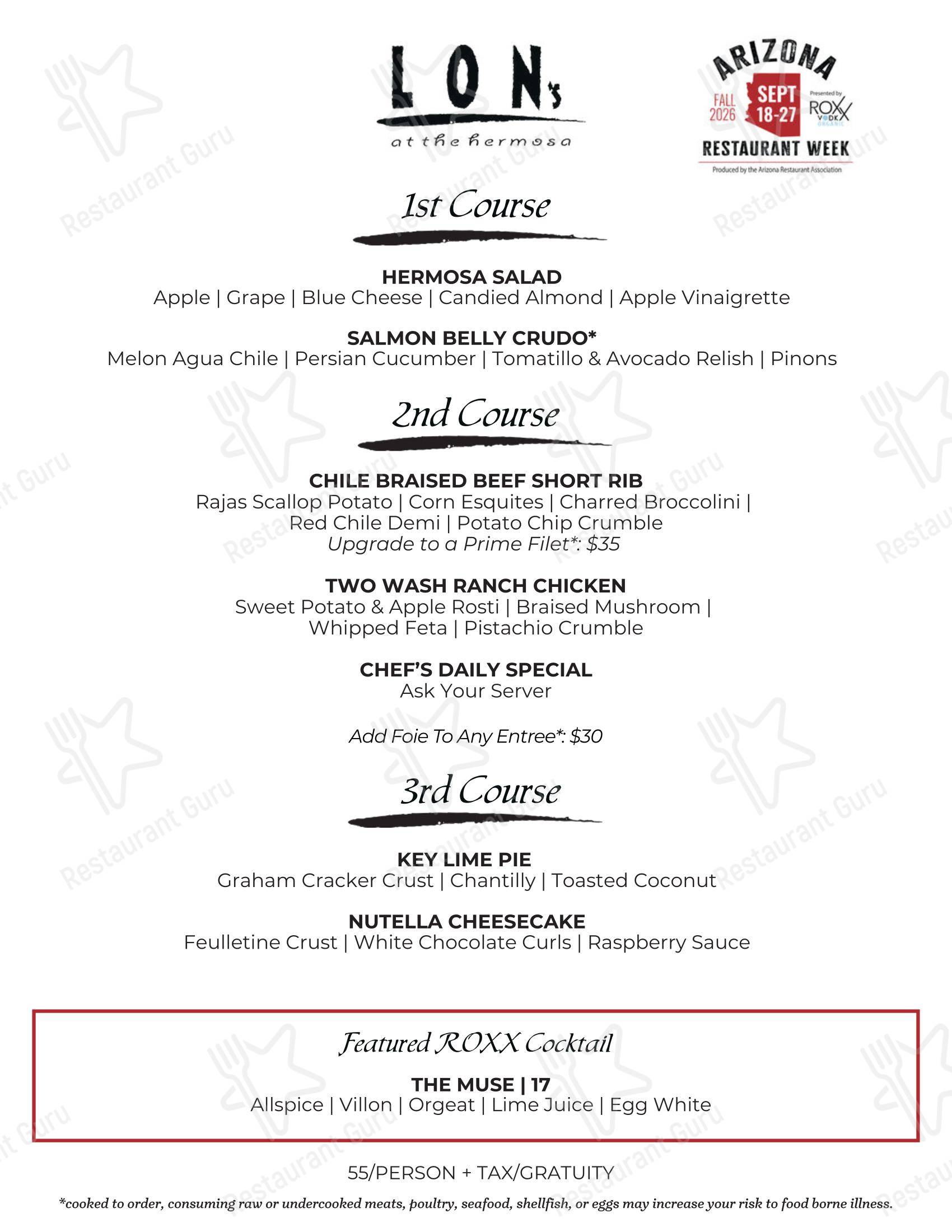 Коктейльная карта паба и бара LON’s at The Hermosa Inn