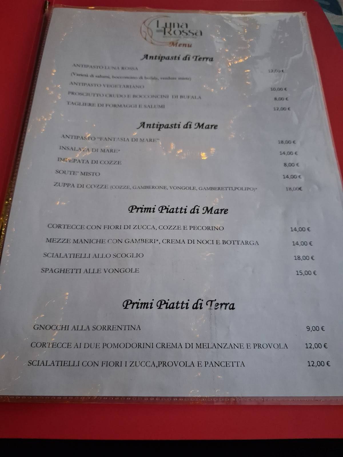 LUNA ROSSA меню