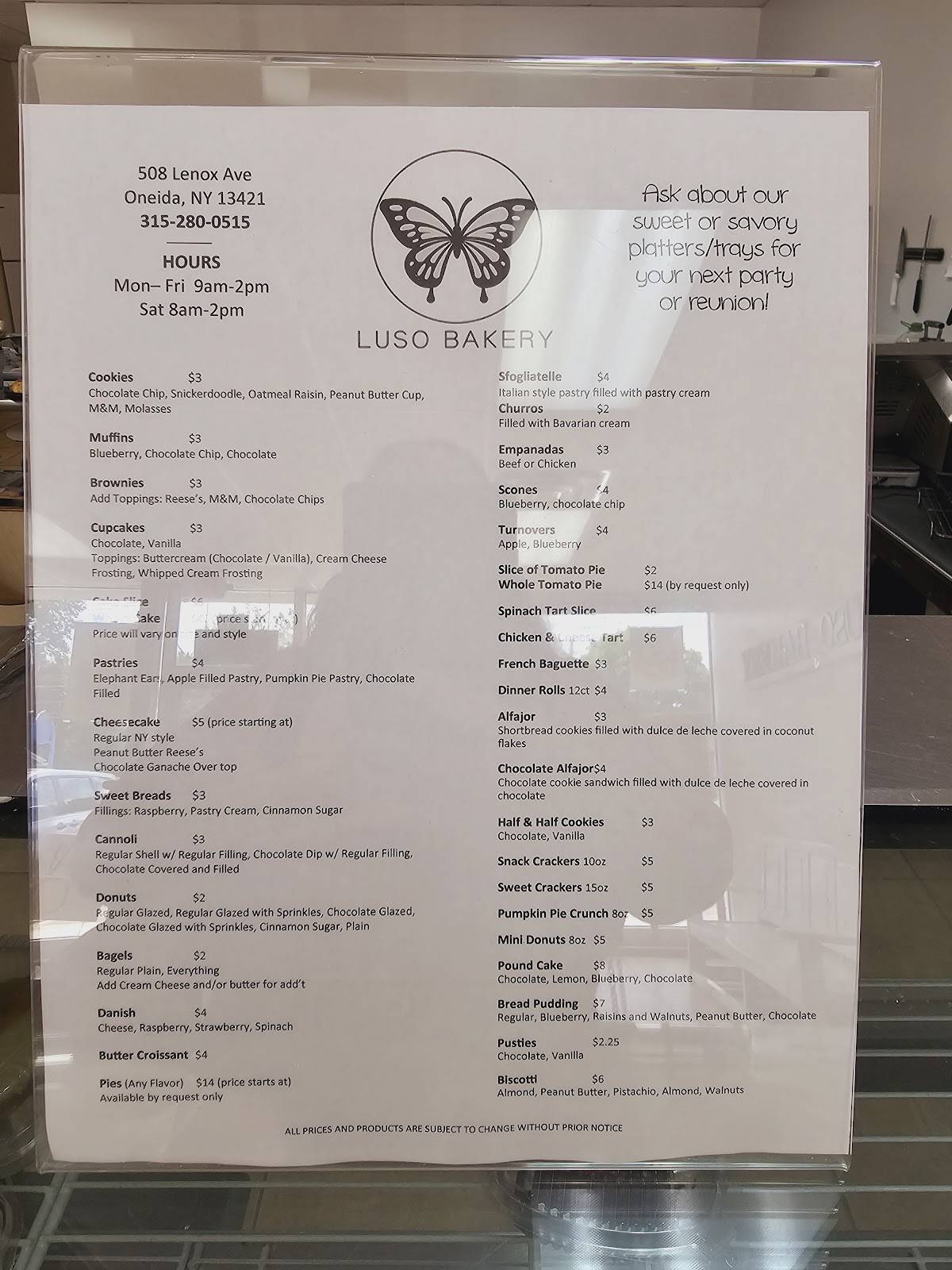 LUSO BAKERY меню
