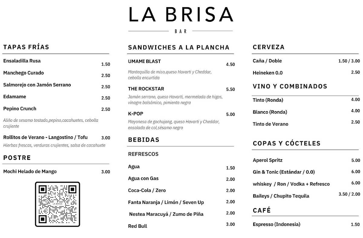 La Brisa Bar меню
